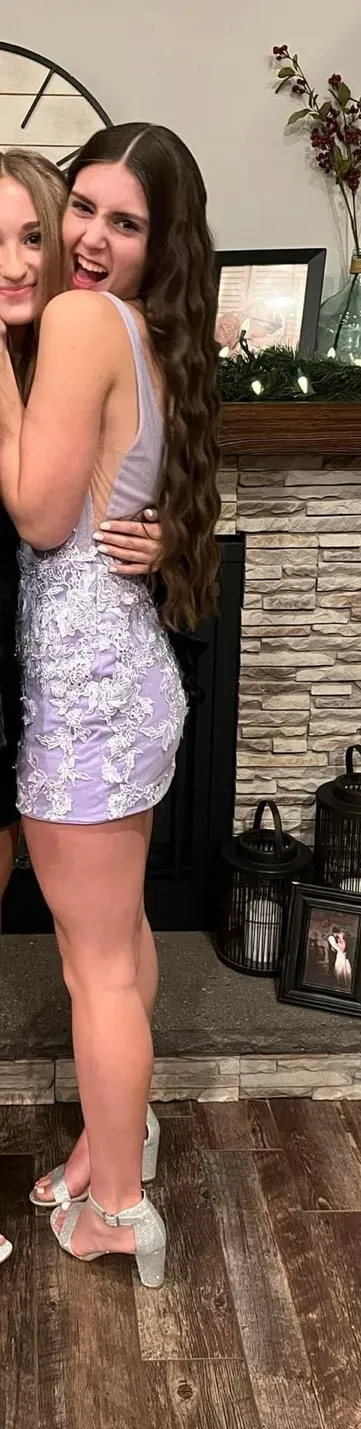 Purple Floral Homecoming Dress Size M - Image 3