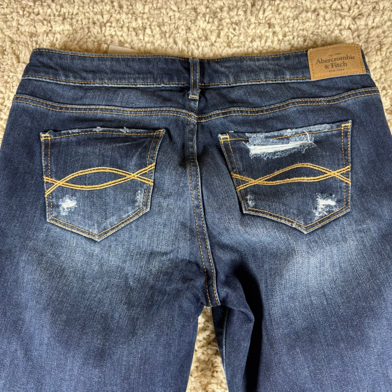 Abercrombie Fitch Womens Skinny Jeans Embroidered Distressed Dark Wash Size 4 - Image 8