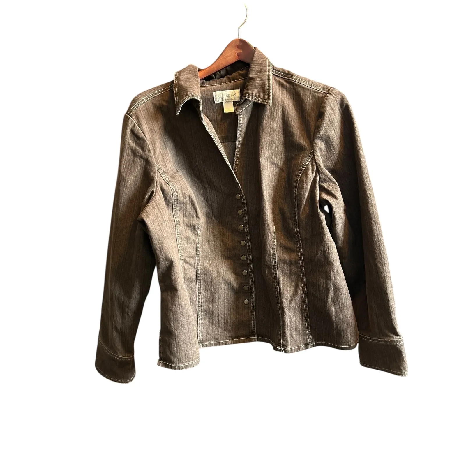CJ Banks Women's Brown Button Up Denim Long Sleeve Shirt Top Size X - Image 2