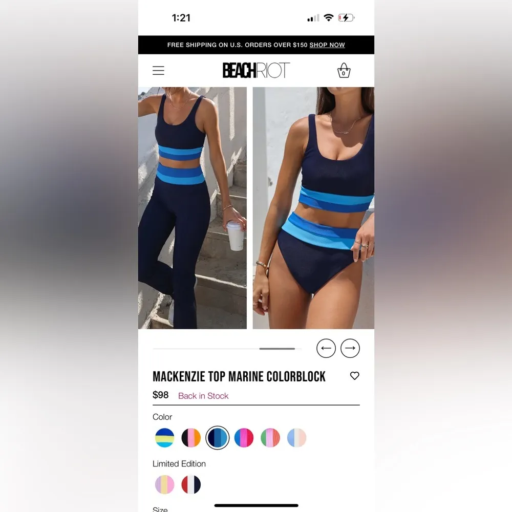 NWT Beach Riot Free People Collab Mackenzie Top In Marine Color-Block - Image 2