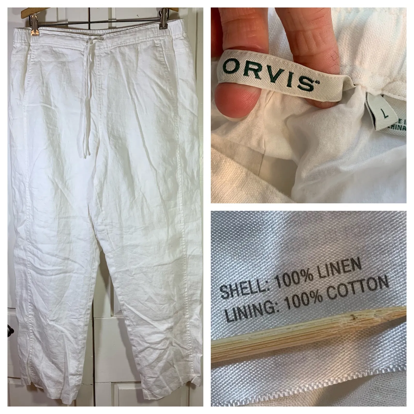 White Linen Pants Womens L‎ Coastal Resortwear Old Money Beachcore Minimalist - Image 13