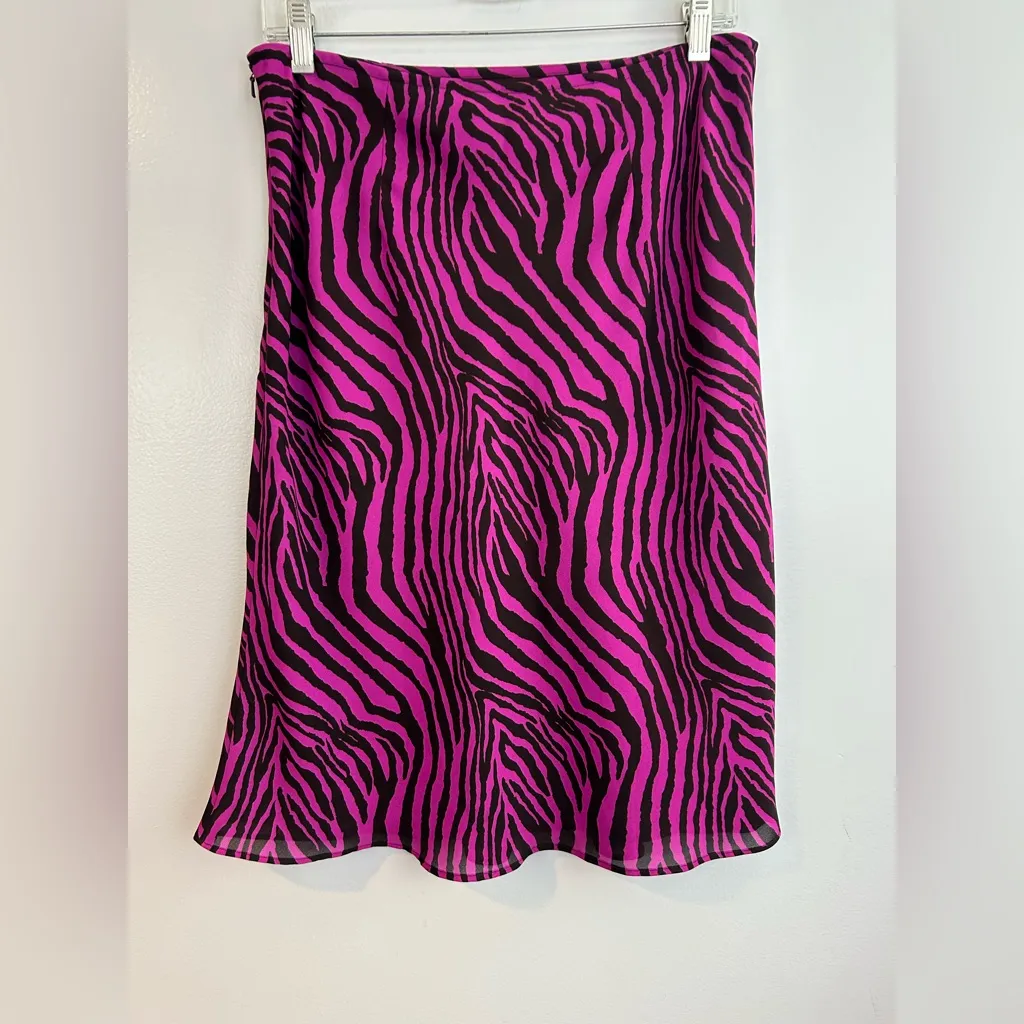 Vintage Express Pink Zebra Flowy Knee-Length Animal Print Skirt Size 9/10 MED - Image 8