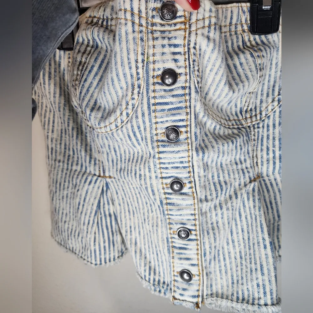 Anthropologie BUTTONDOWN STRIPE DENIM PEPLUM CORSET by PILCRO size S - Image 6