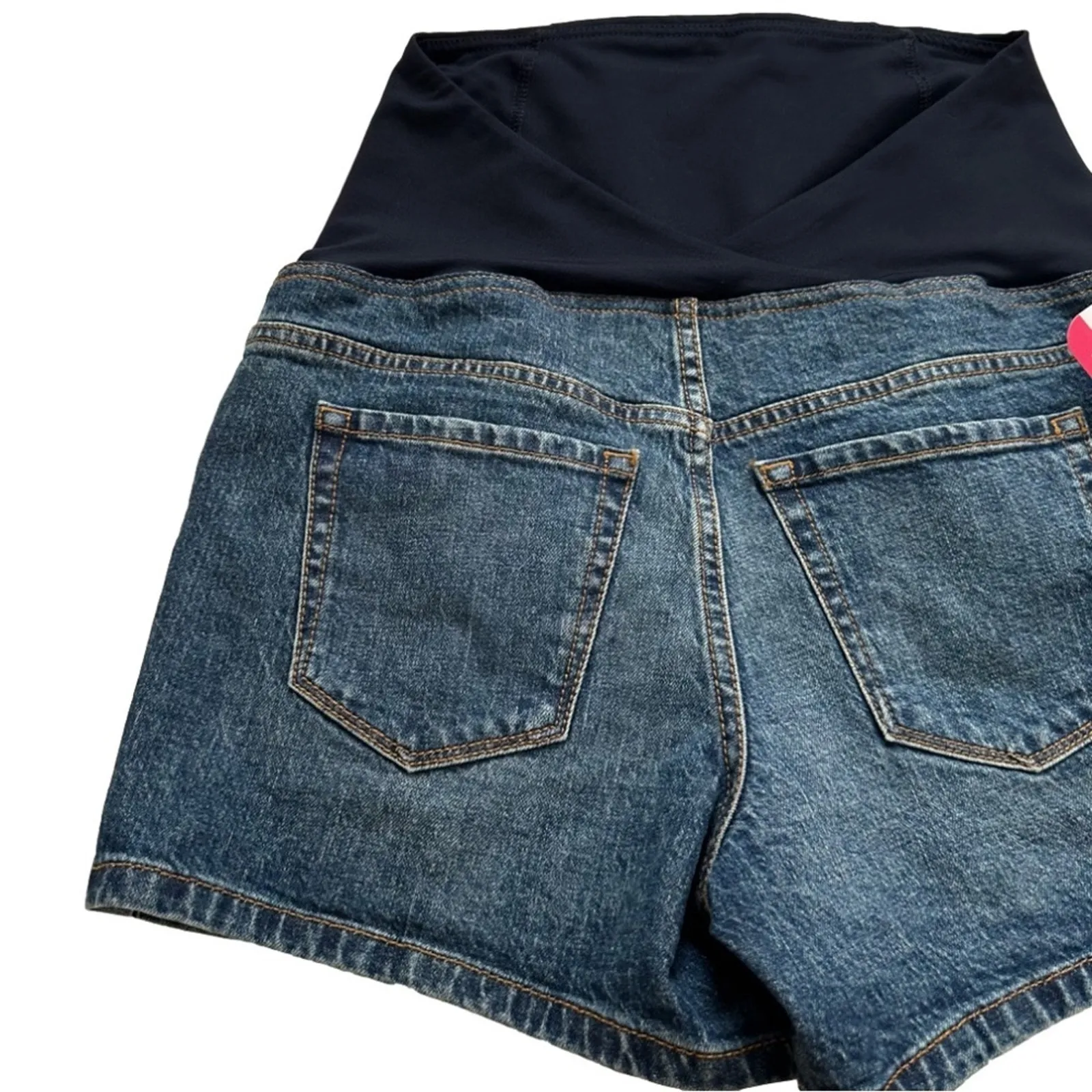 Isabel Maternity Shorts Crossover Panel Stretch Denim Jean Midi Short Size 2 NEW Blue - Image 5