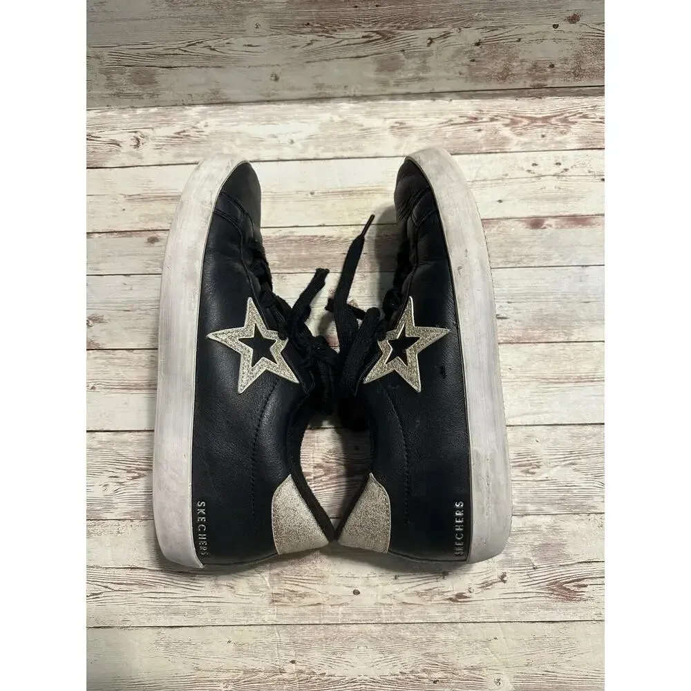 Skechers Black Fashion Sneakers Size 8 Silver Star Glitter Golden Goose Shoes - Image 7