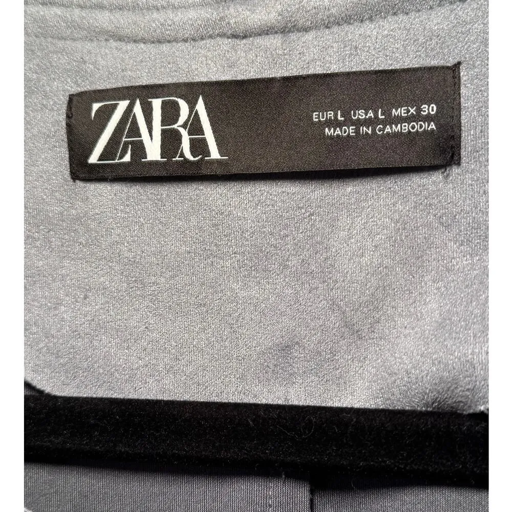 Zara L Steel Blue Faux Suede Open Front Jacket Fringe Boho Western Retro - Image 6