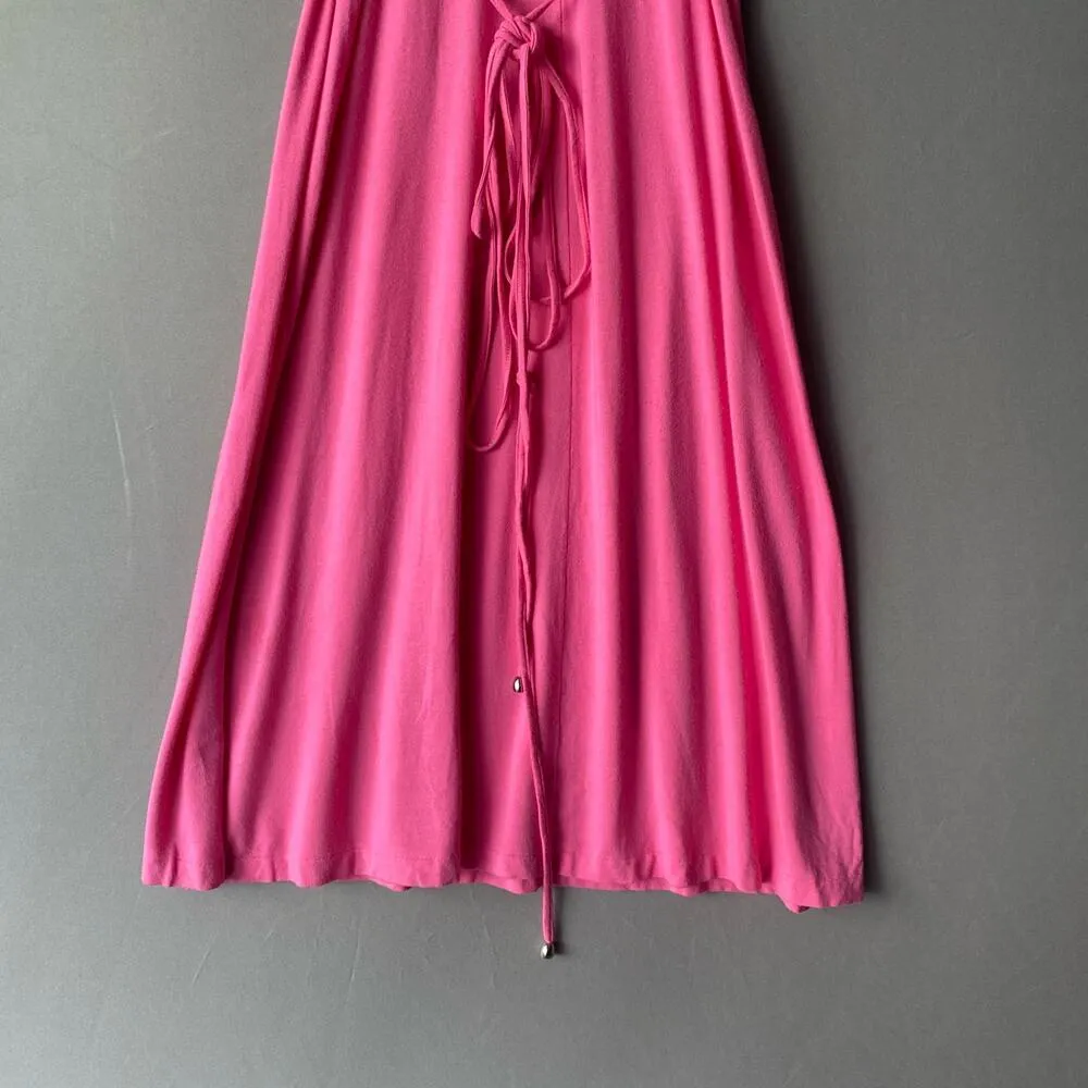 Benetton sz‎ S spaghetti strap faux wrap pink midi dress - Image 7