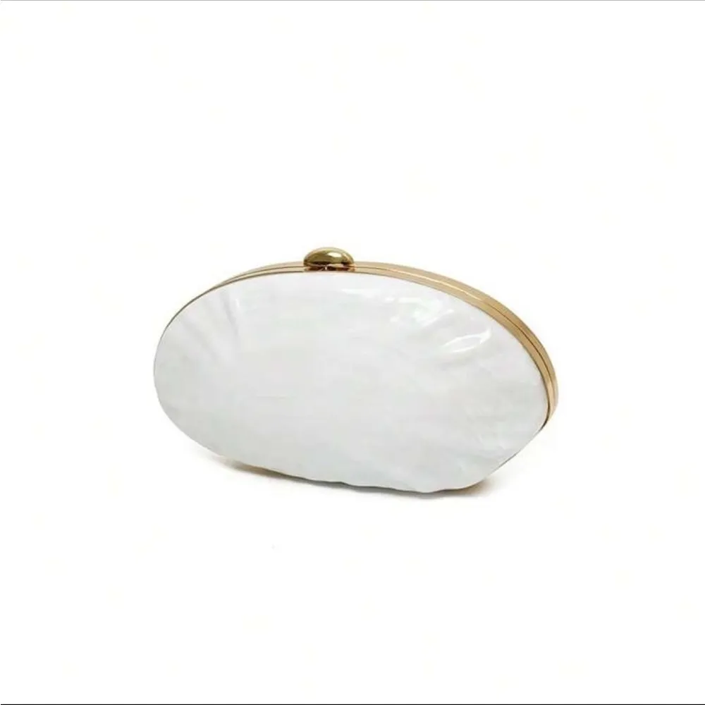 White & gold textured summer formal pearl box bag clutch handbag removable chain - Image 9