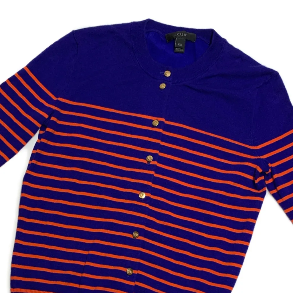 J.Crew Jackie Cardigan Sweater – Bold Stripe Crewneck Button-Up - Image 2