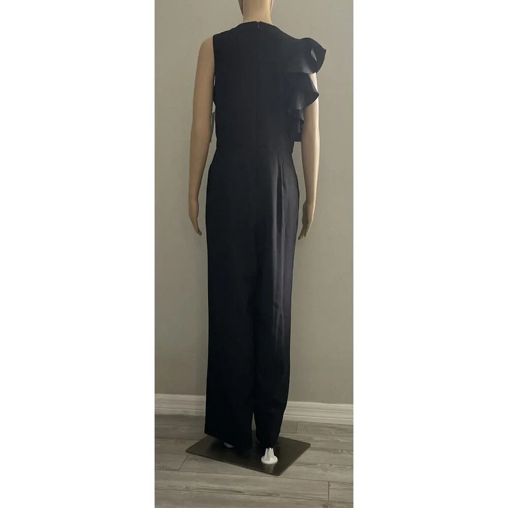 Julia Jordan Womens Wide Leg Jumpsuit Black Size 6 One-Shoulder Ruffled Elegant - Image 5