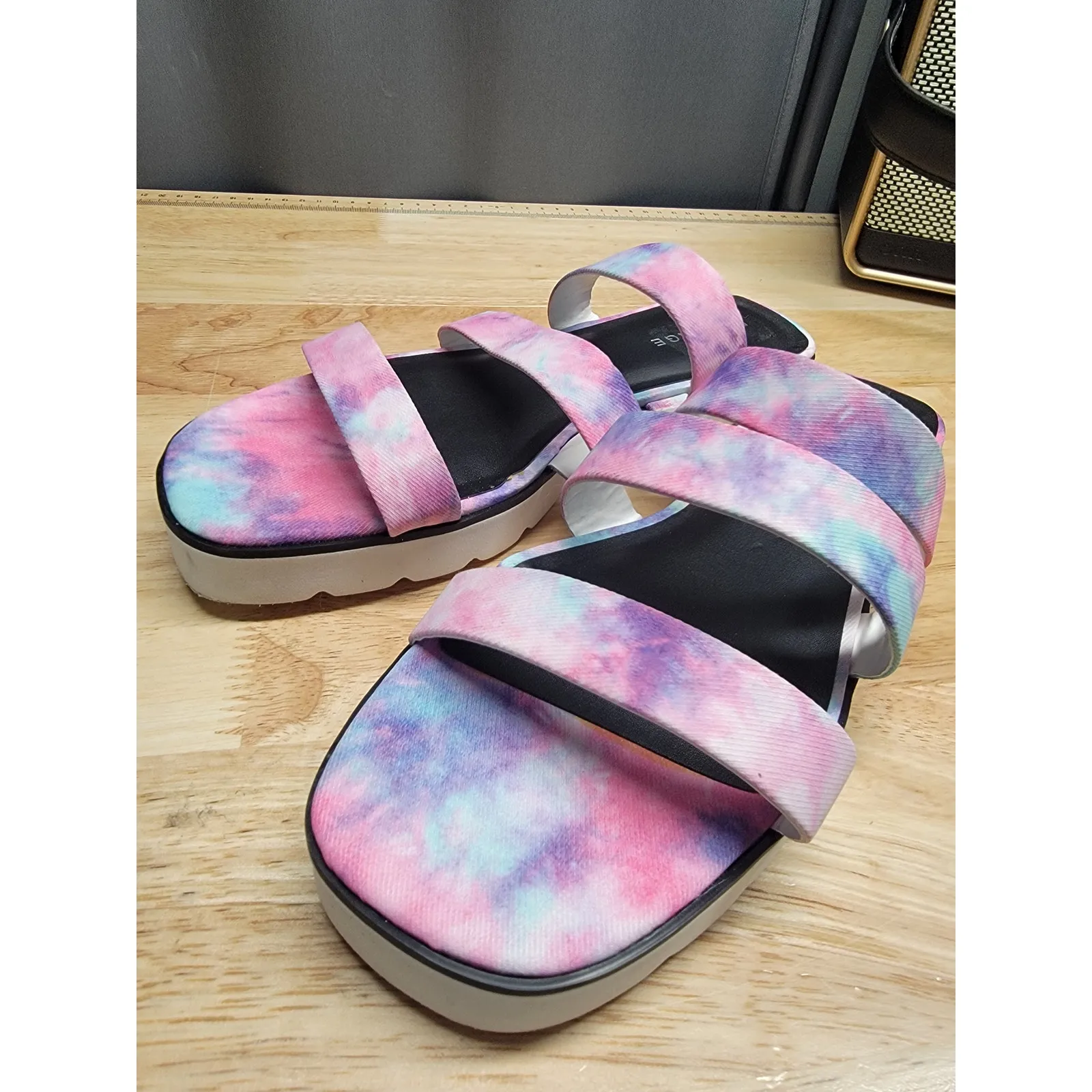 Rampage Ally Strappy Slide Sandals Women's Pink Purple Tie Dye Platform Open Toe - Image 4