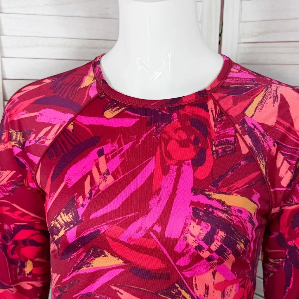 All In Motion Printed Rash Guard Cropped Swim Shirt Red Pink Multi Medium - Image 6