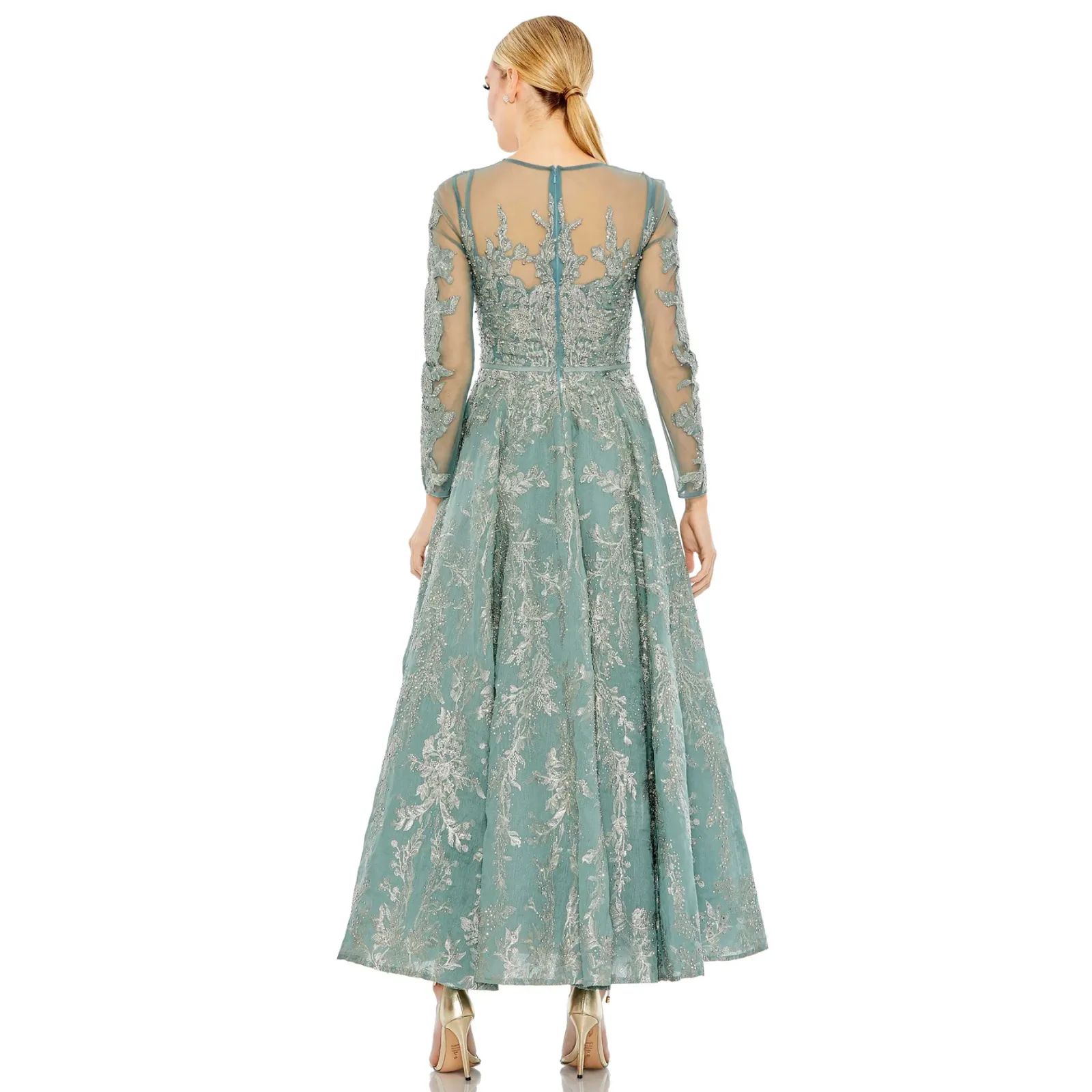 Mac Duggal 20337 Jade Green Bow Belt Lace Beaded Gown Dress 2 NEW - Image 9