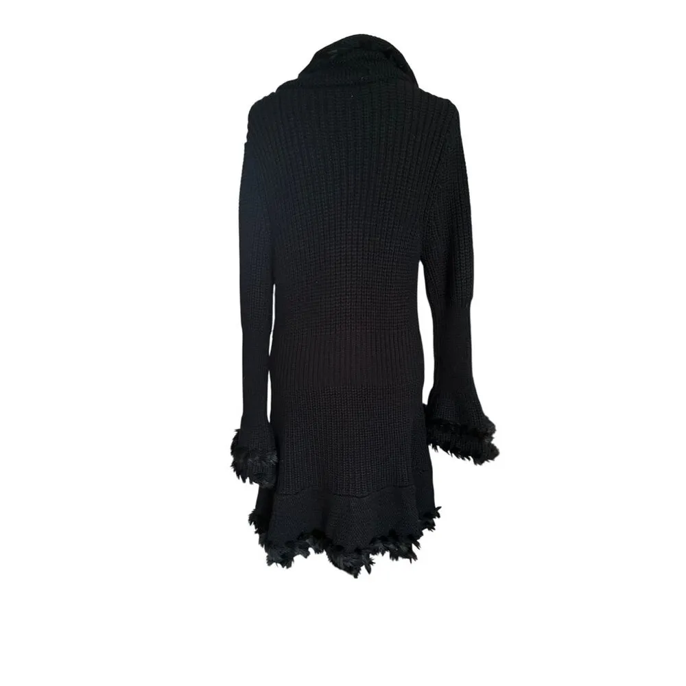 K Jordan Statement Luxe Fur trim Women's Fancy Dress Cardigan Witchy Goth SZ M Black Size M - Image 3