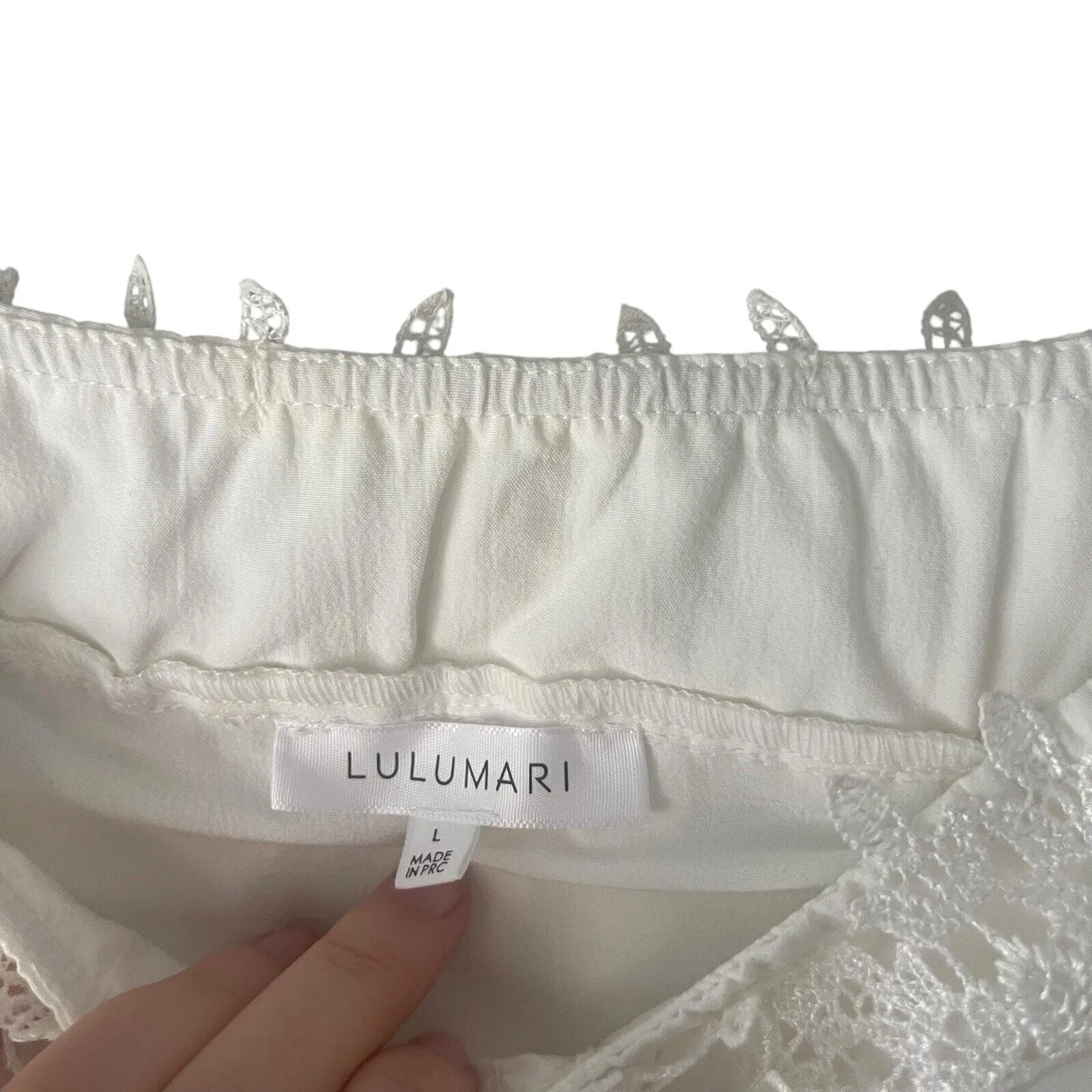 Lulumari Women's Size Large White Floral Formal Party Lace Detail Blouse‎ - Image 7