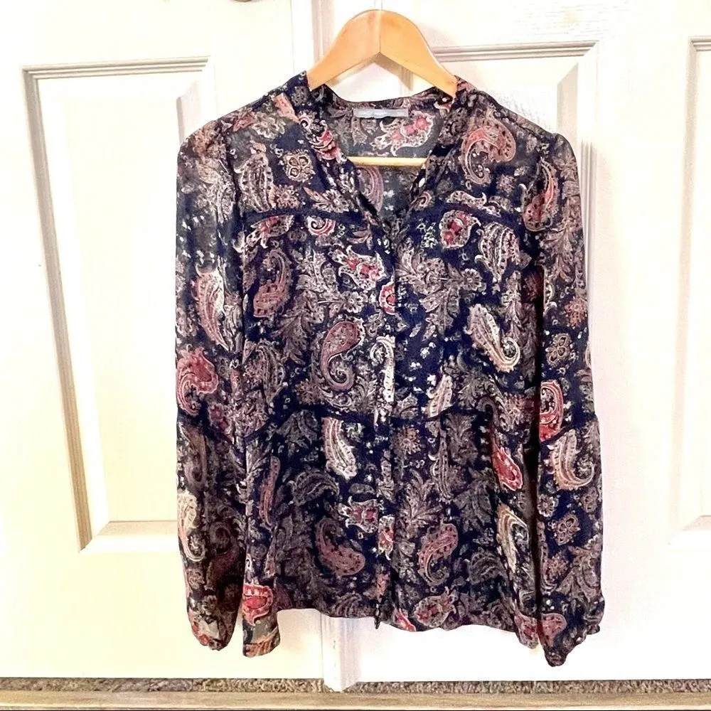 Octavia blue long sleeved paisley pattern blouse Size M - Image 16