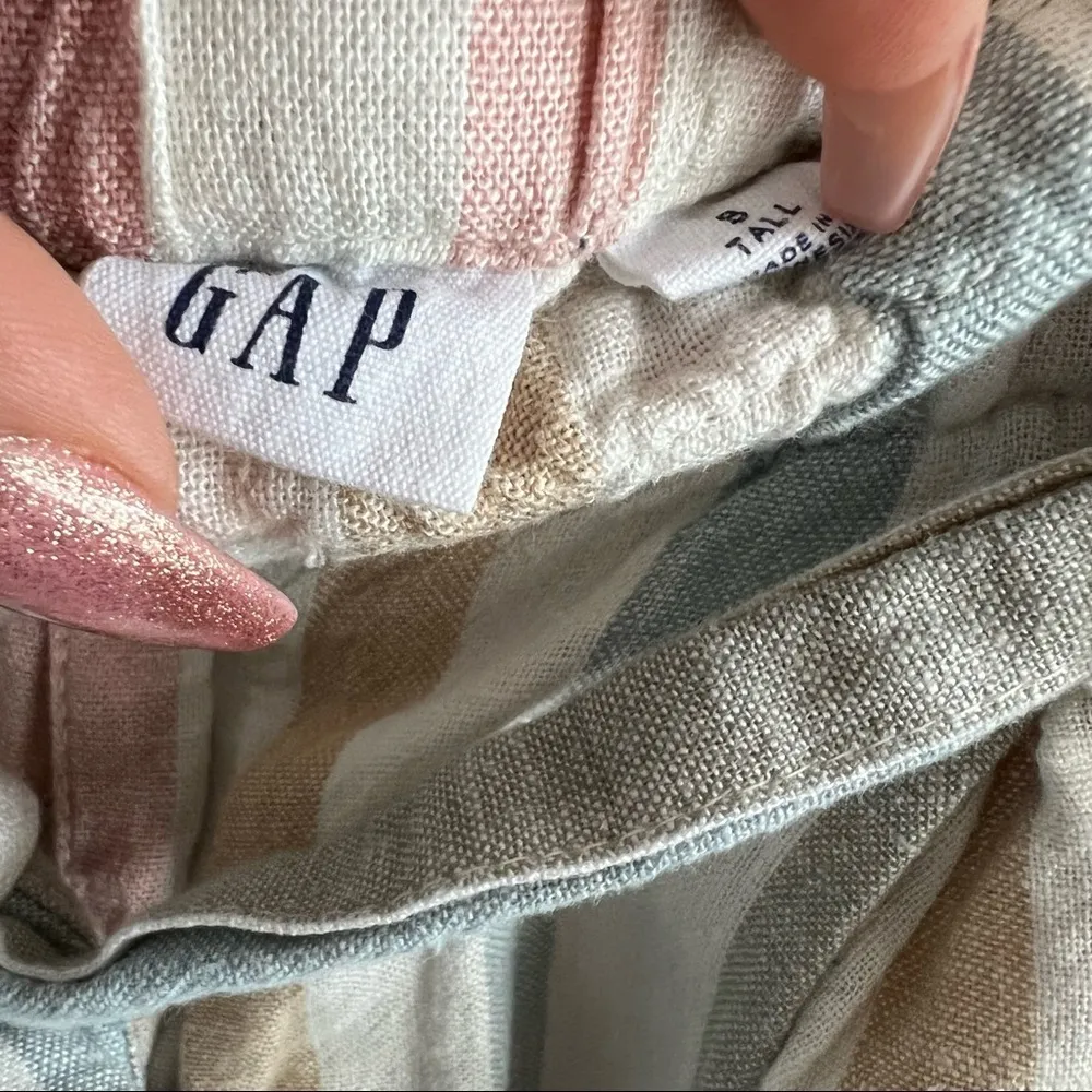 GAP Pastel Striped Linen Paperbag Waist Shorts 8 Tall - Image 3
