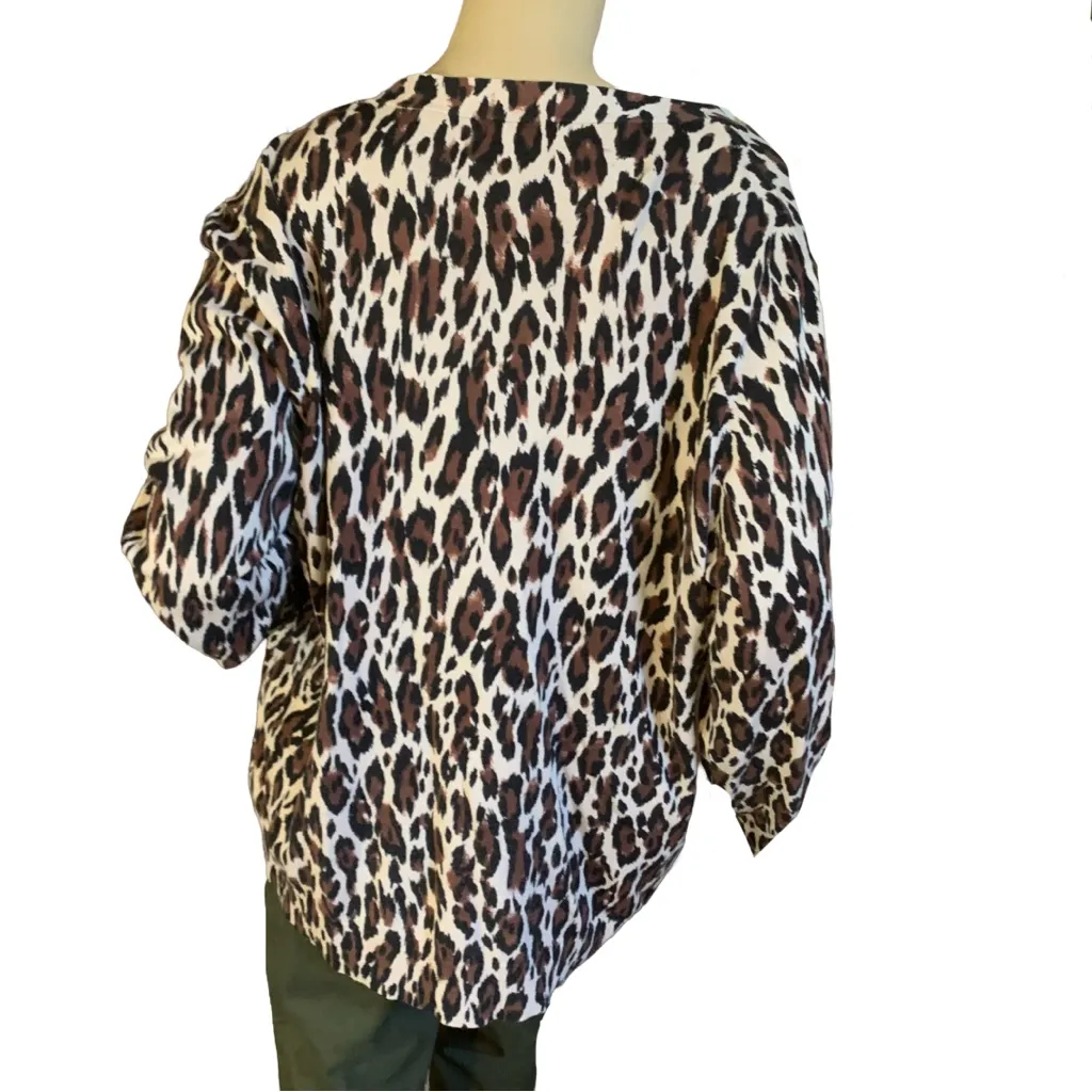 GRACE ELEMENTS CREAM, BROWN & BLACK ANIMAL PRINT KNIT CARDIGAN (XXL) - Image 5
