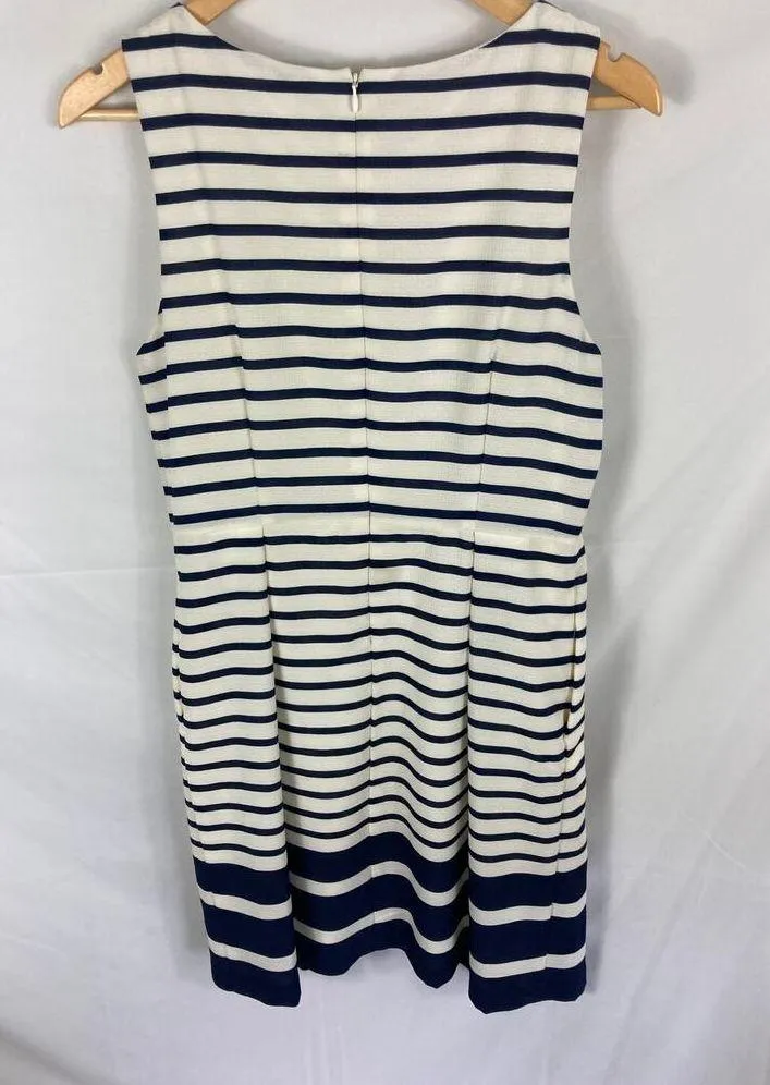 Liz Claiborne Pleated Blue White Stripe Sleeveless Dress Size 10 - Image 5