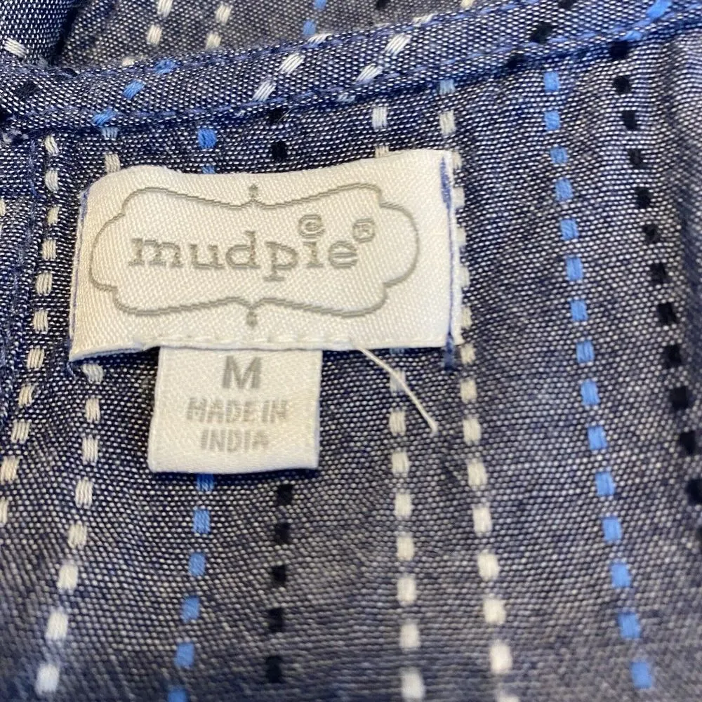 Mud Pie Isla Shorts Romper Blue Chambray Stitched Stripe Details Womens Medium - Image 5