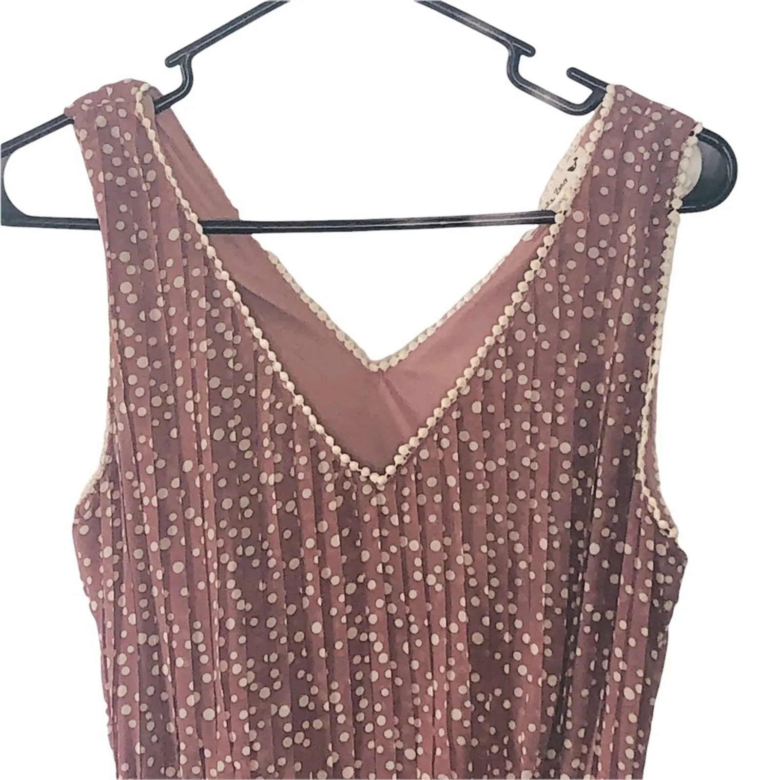 Double Zero Tan Polka Dot Sleeveless Belted Dress Medium - Image 4