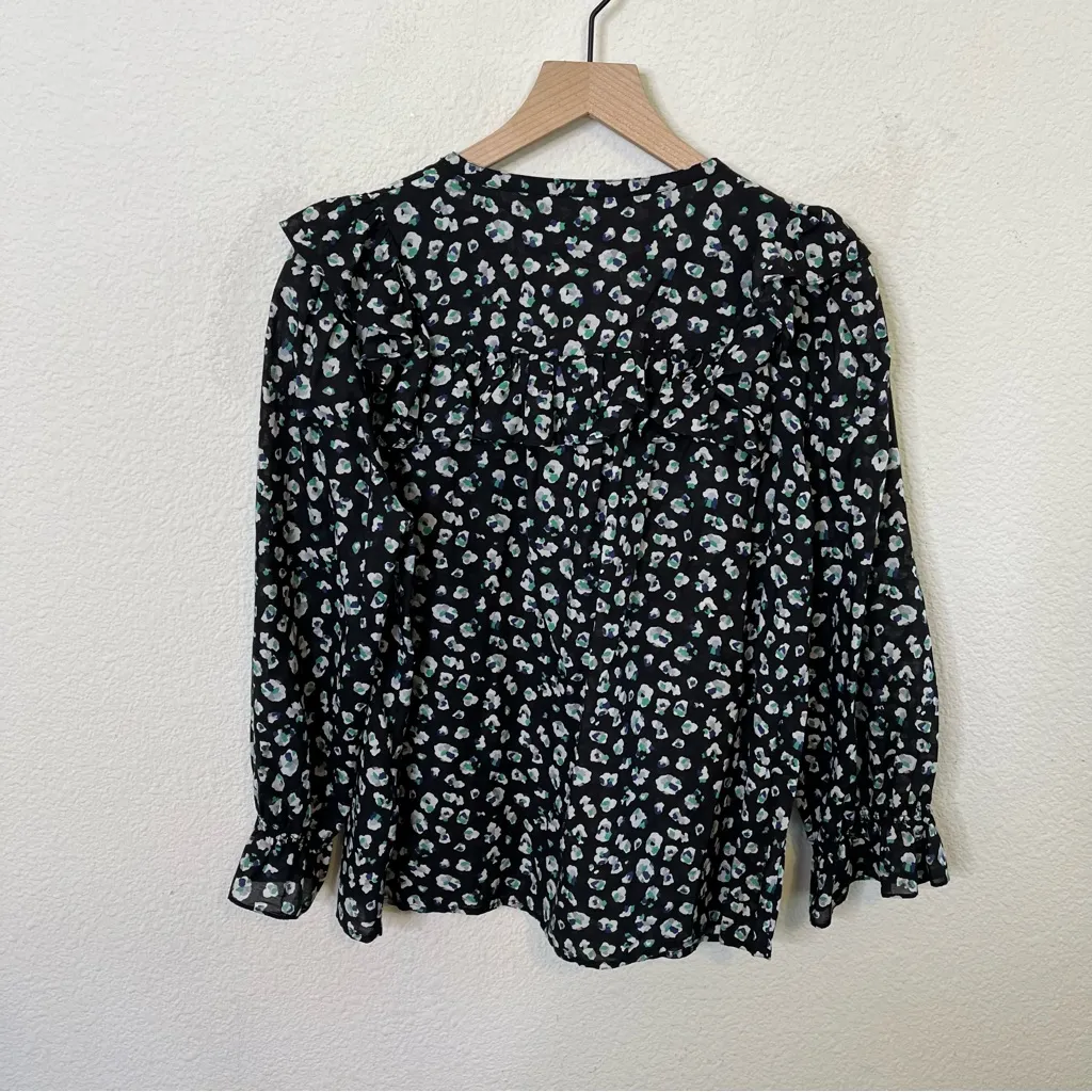 BA&SH Blake Black Leopard Printed Blouse Long Sleeve Cotton Button Front Top S - Image 6