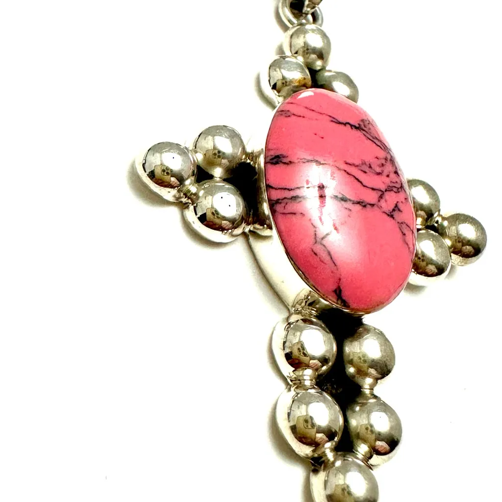 VTG Sterling Silver - MEXICO Pink Stone  Inlay Cross Pendant -925 - Image 3
