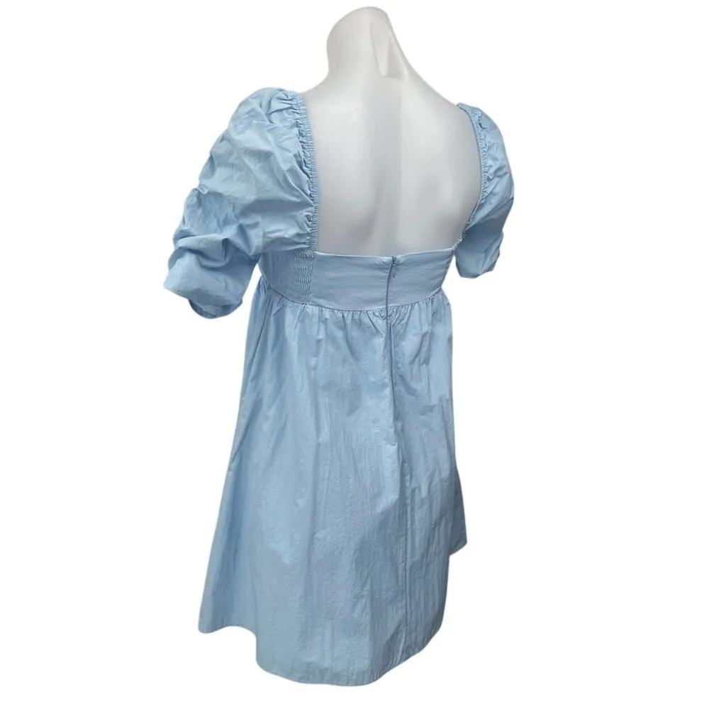 Amanda Uprichard Ariana Blue Short Puff Sleeve Mini Babydoll A-line Dress Size S - Image 2
