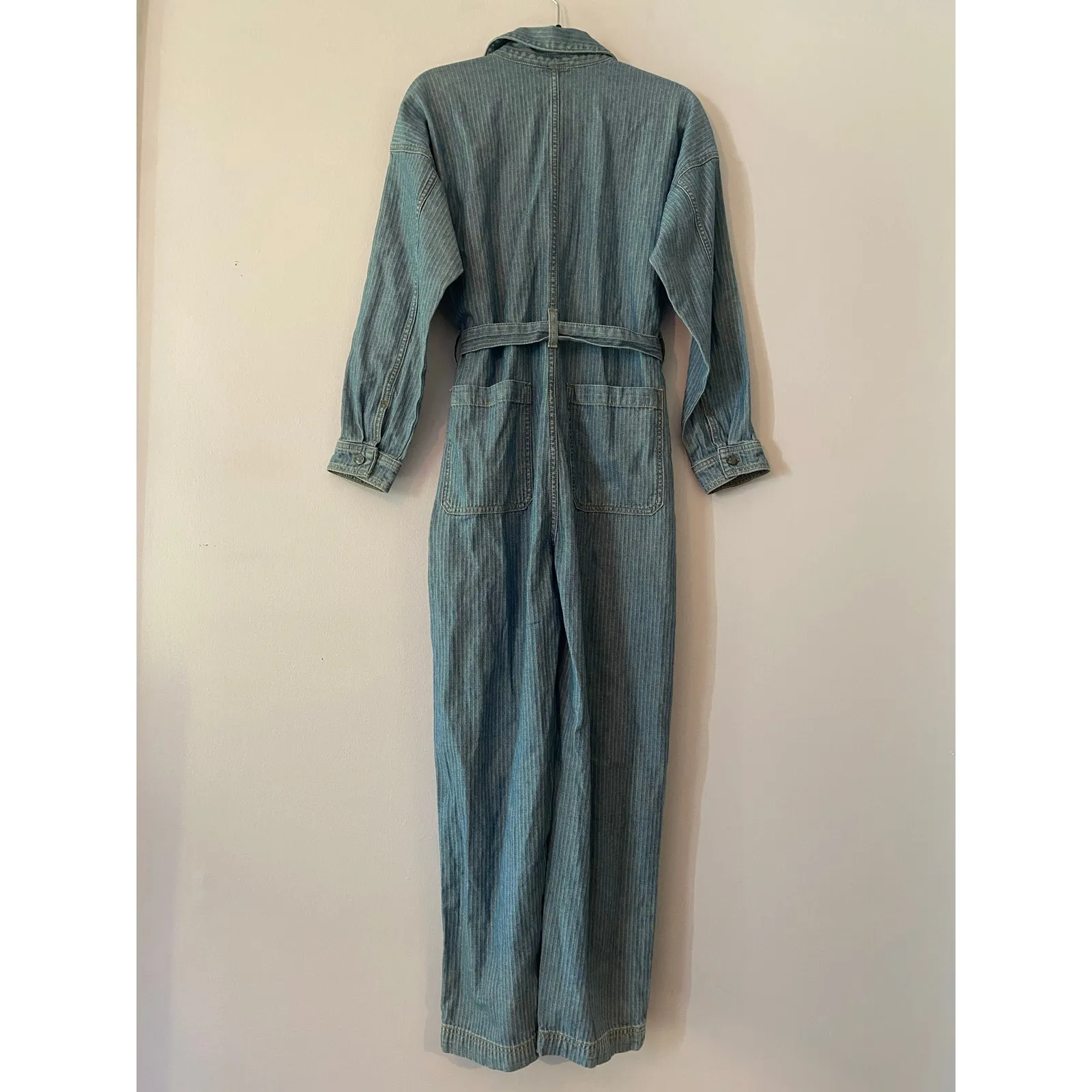 Ariat Blue Jean Long Sleeve Coveralls Button Down Jumpsuit Herringbone Medium - Image 9