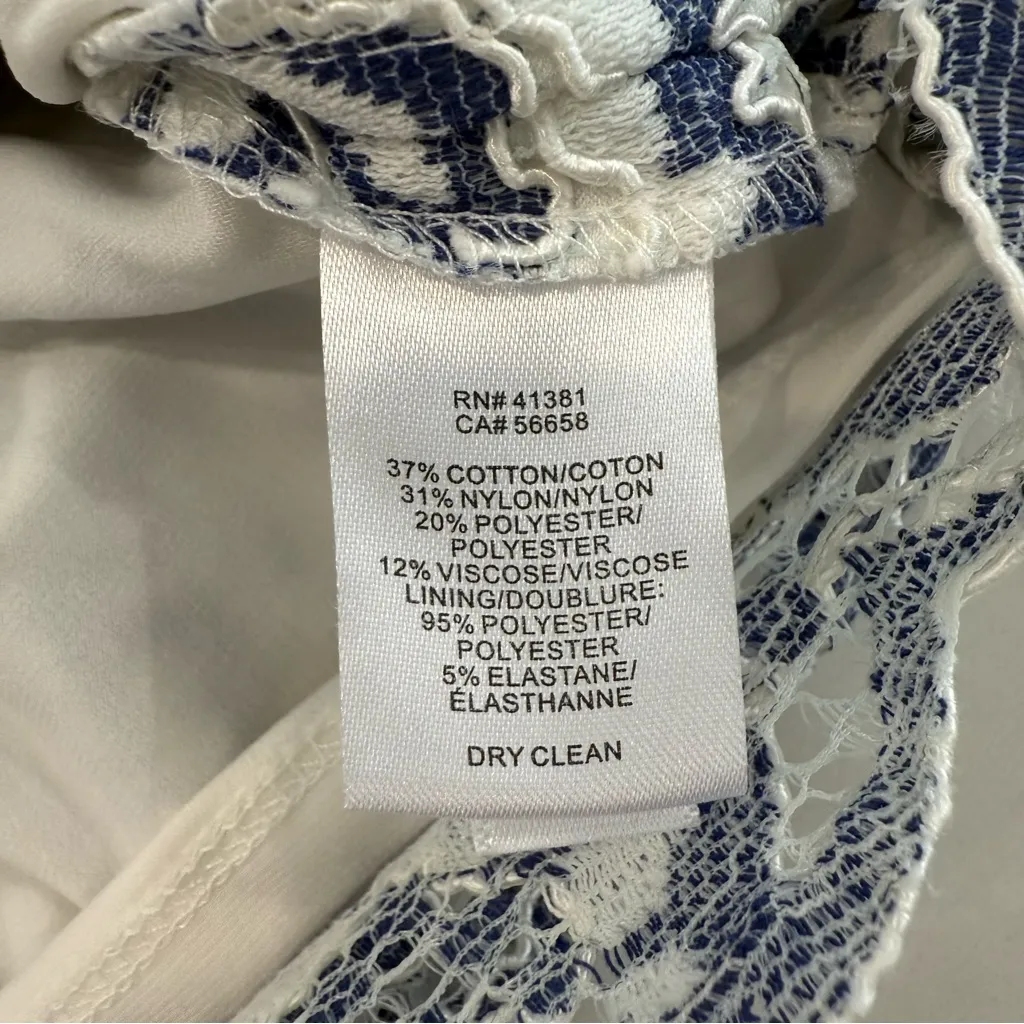 Lauren Ralph Lauren Floral Lace Sheath Dress Women’s 10 Blue/White Scalloped Hem - Image 5