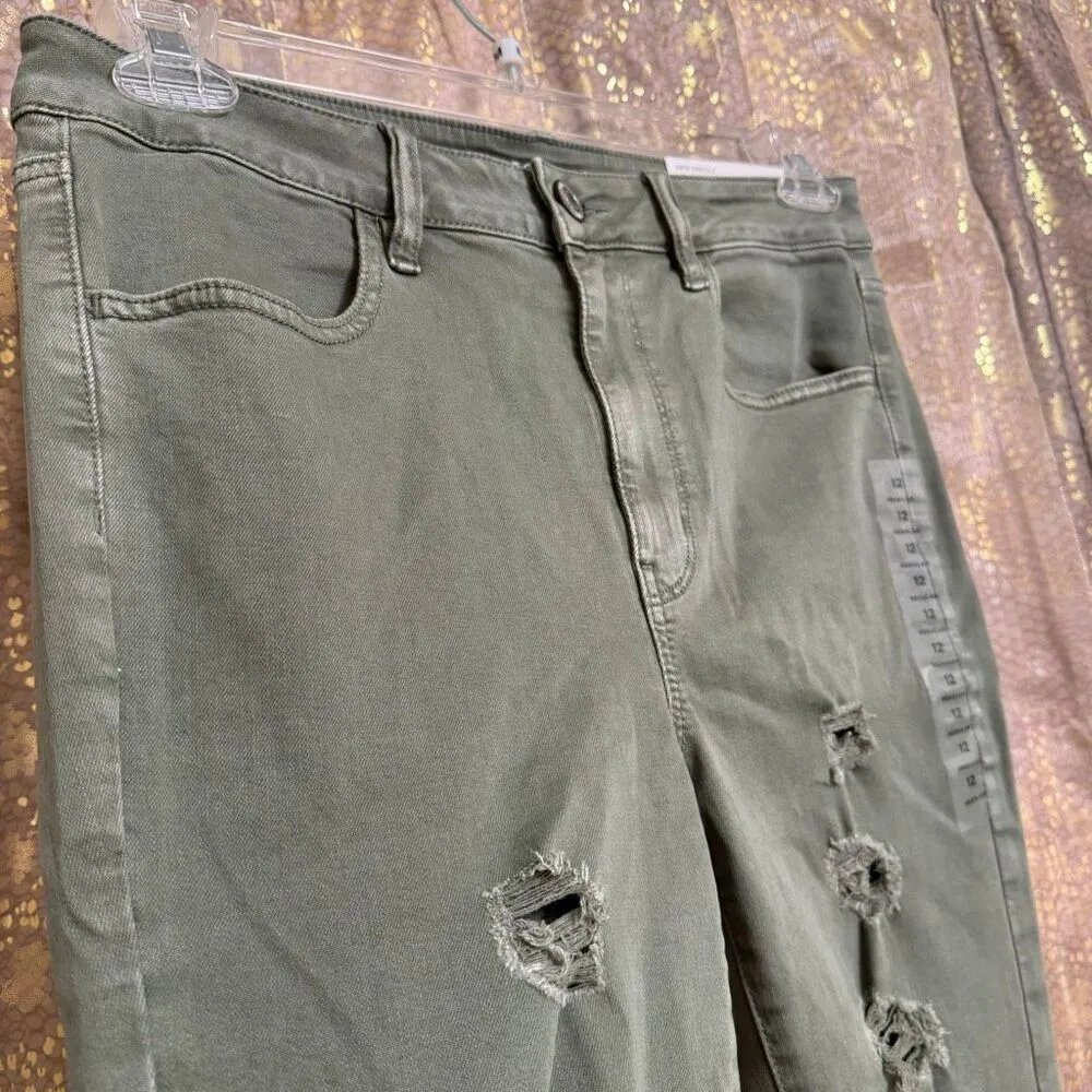 American Eagle Olive Green High Rise Jegging Distressed Skinny Jeans 12 NWT - Image 6