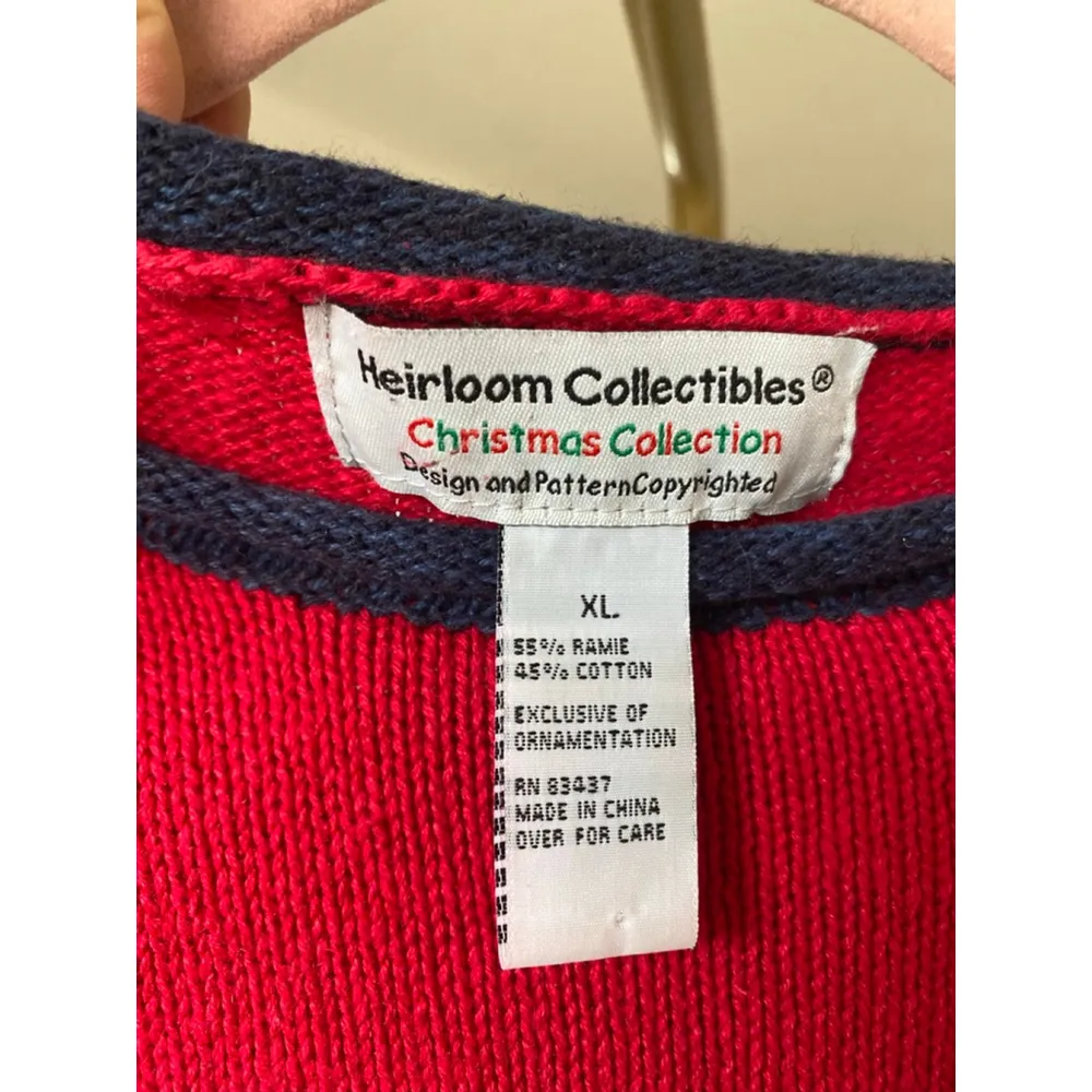 Vintage Merry Christmas Knit Sweater Heirloom Holiday Parisian Festive Red Party Size XL - Image 4