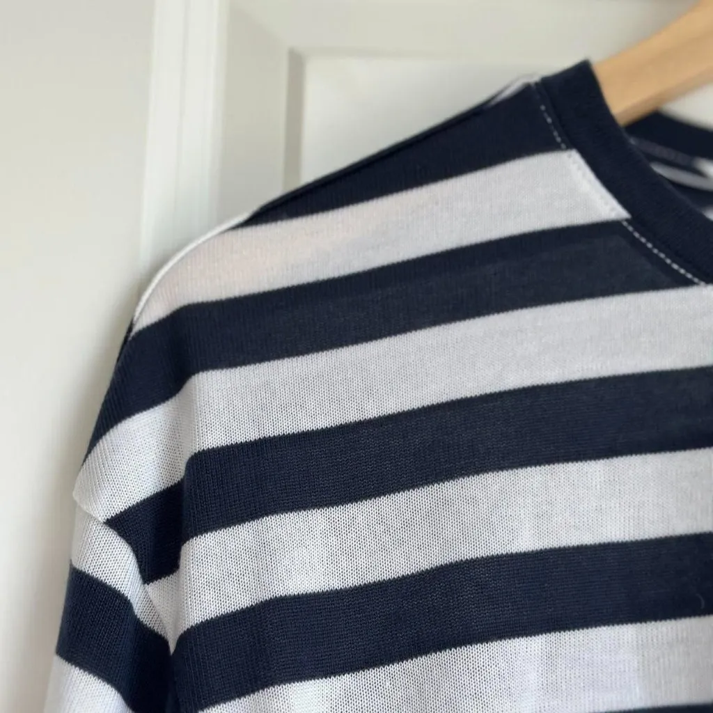 Madewell Drop-Shoulder Pullover Crop Tee in Stripe in Dark Nightfall, Size Small - Image 8