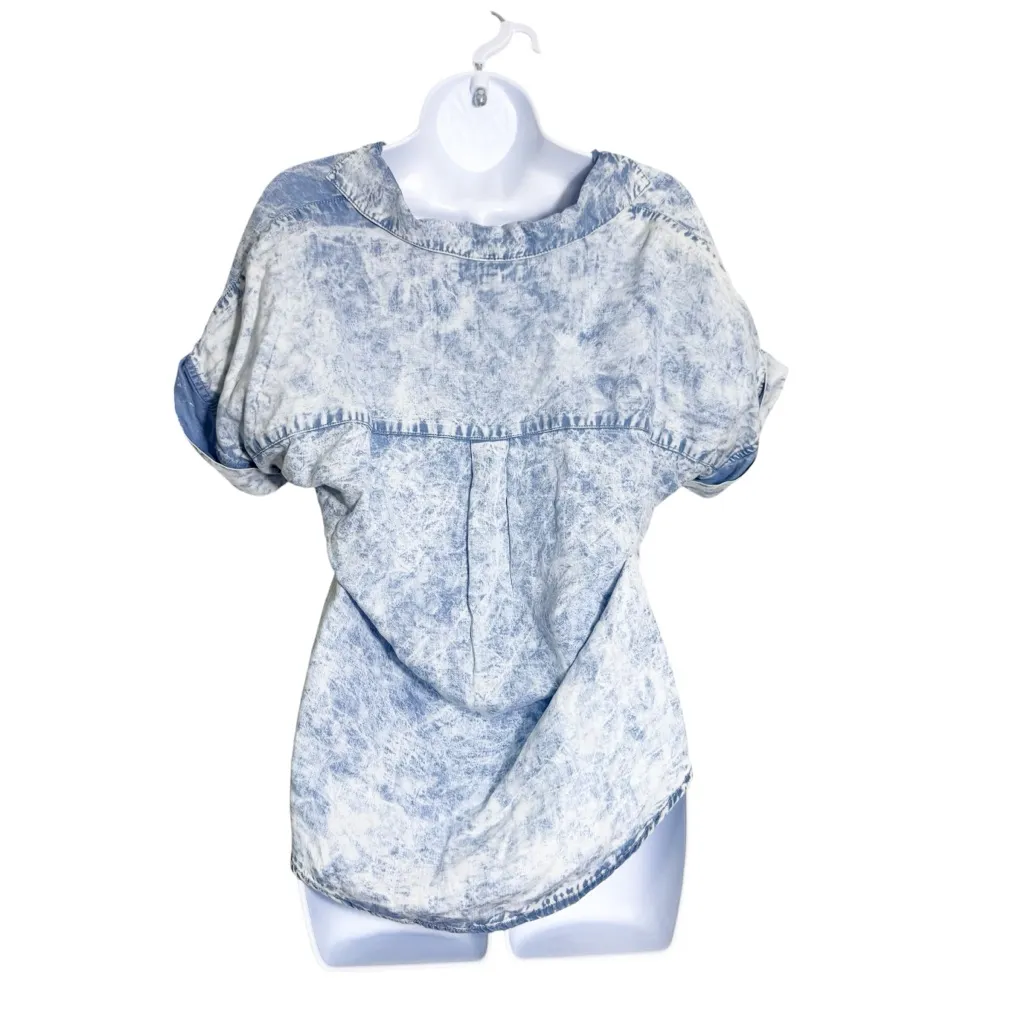 Thread & Supply Acid Wash‎ Chambray Rolled Sleeve Tencel Top XS Blue - Image 4