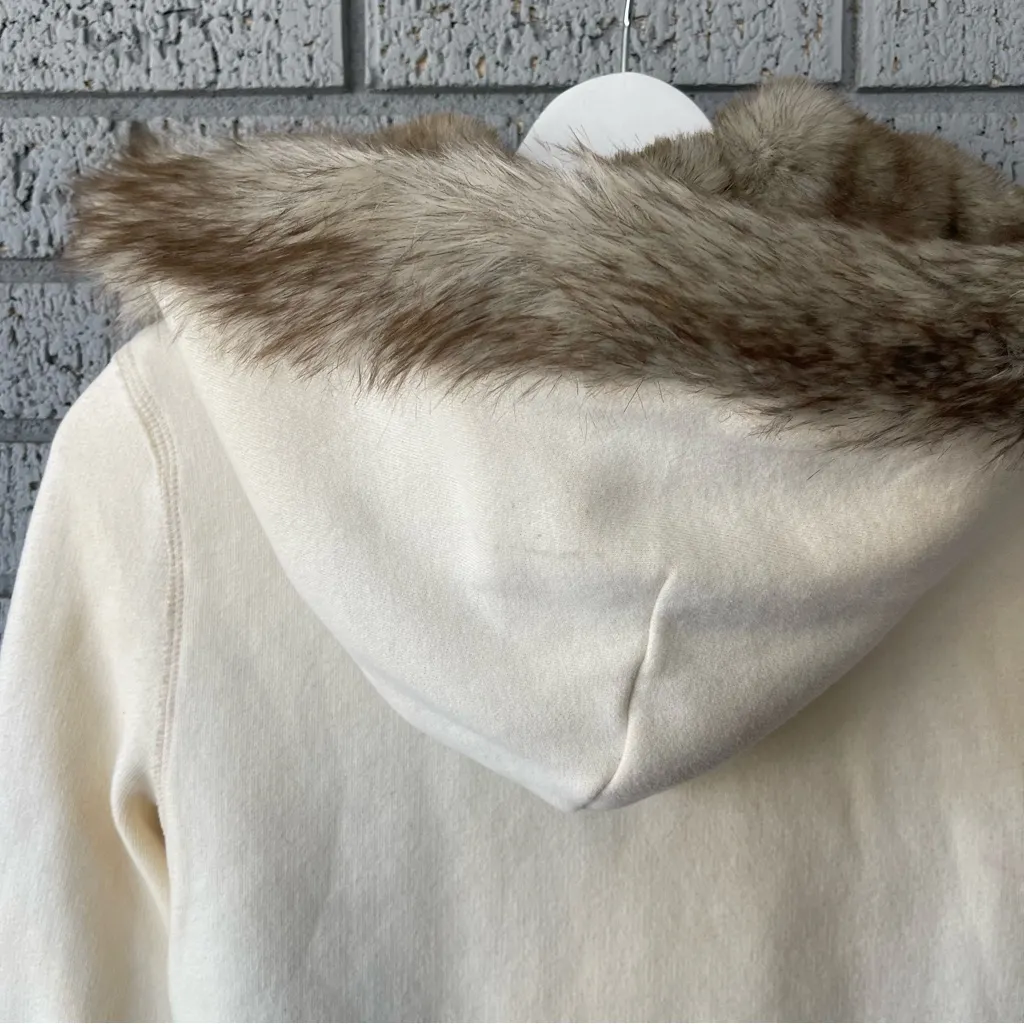 Y2K Abercrombie & Fitch Faux Fur Lined Full Zip Jacket Cream Size Medium RARE - Image 9