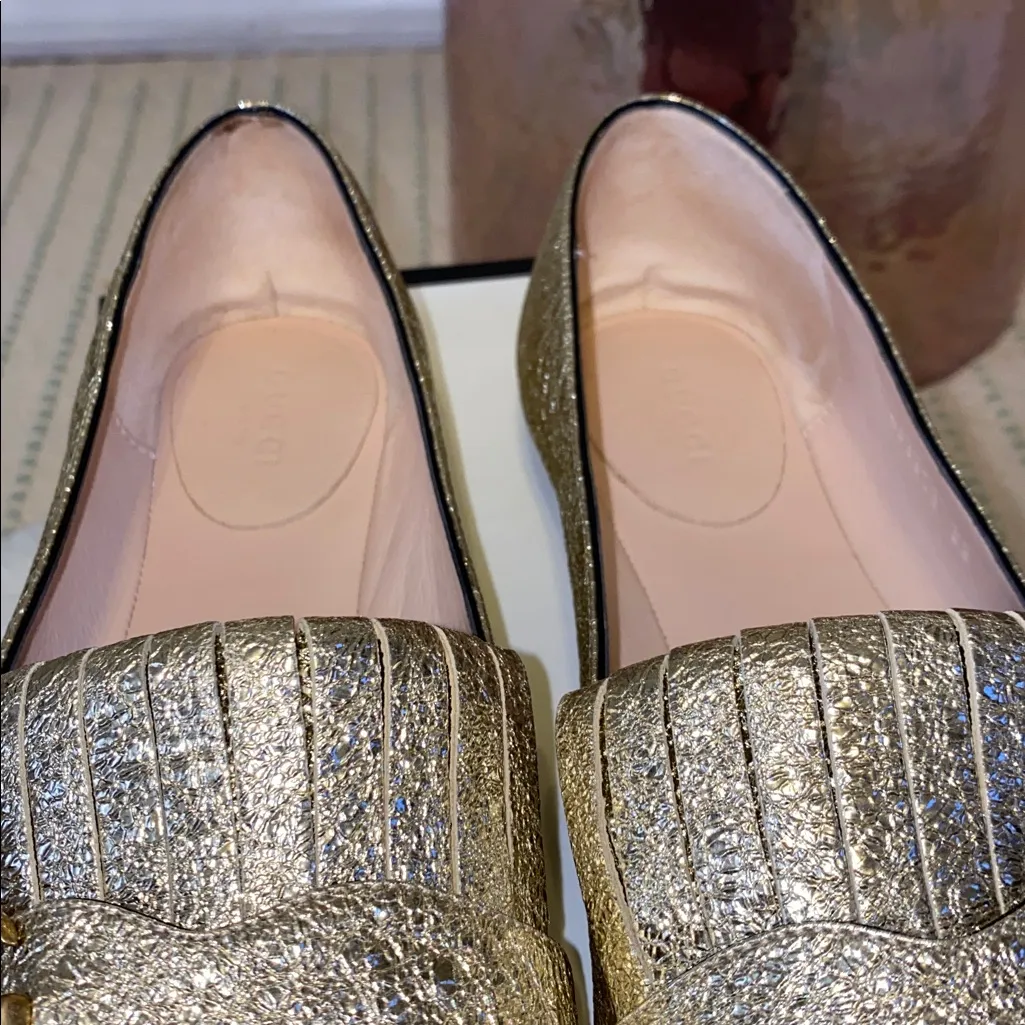 Authentic GUCCI Platino Gold Ballet Flats with Double G - Image 7