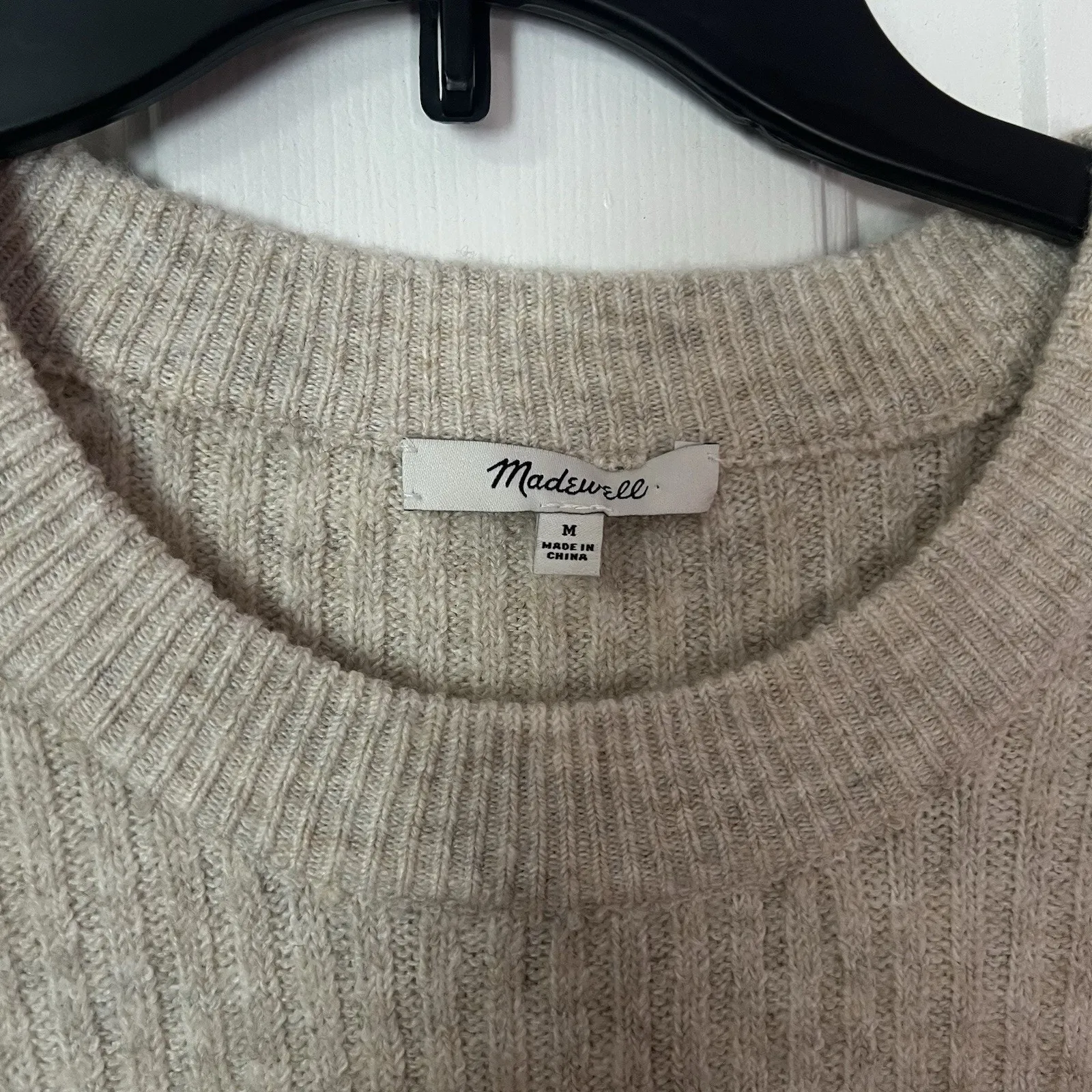 Madewell Textured Ribbed Knit Medium Heather Oak Ruffle Cuff Wool Blend Sweater - Image 3