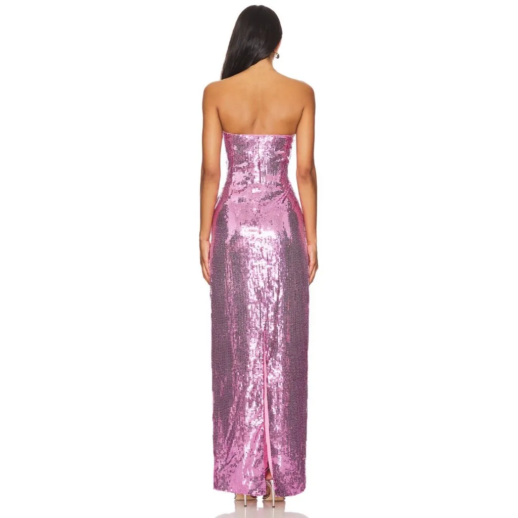 retrofete Ember Sequin Strapless Maxi Dress Pink Womens Size XS - Image 3