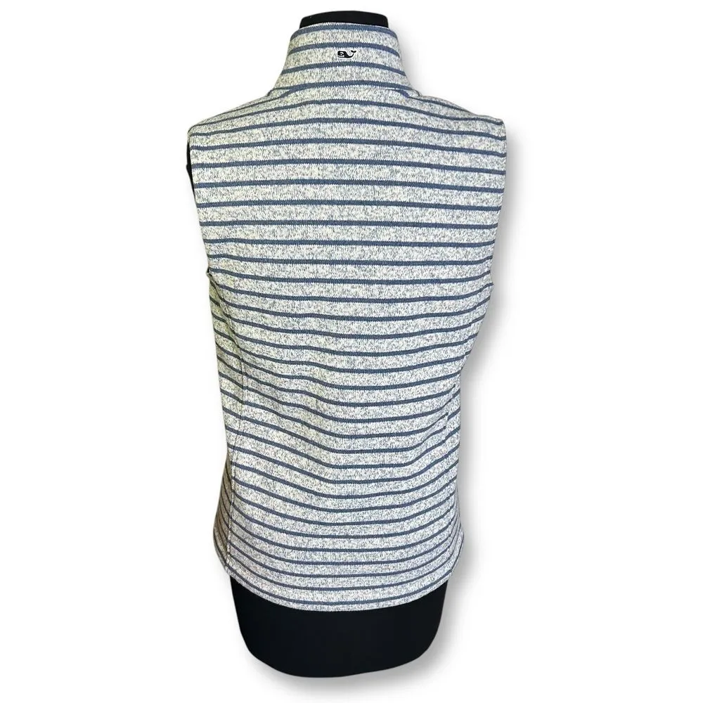 Vineyard Vines Striped‎ Fleece Vest Nautical Navy Gray Full Zip Womens - Image 2