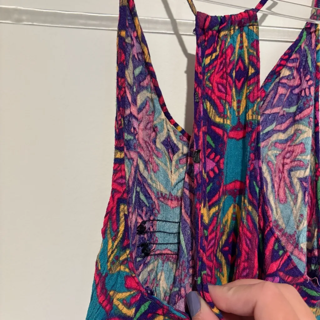 Astr the Label boho geometric Racerback trapeze handkerchief hem dress pink blue Size XS - Image 6