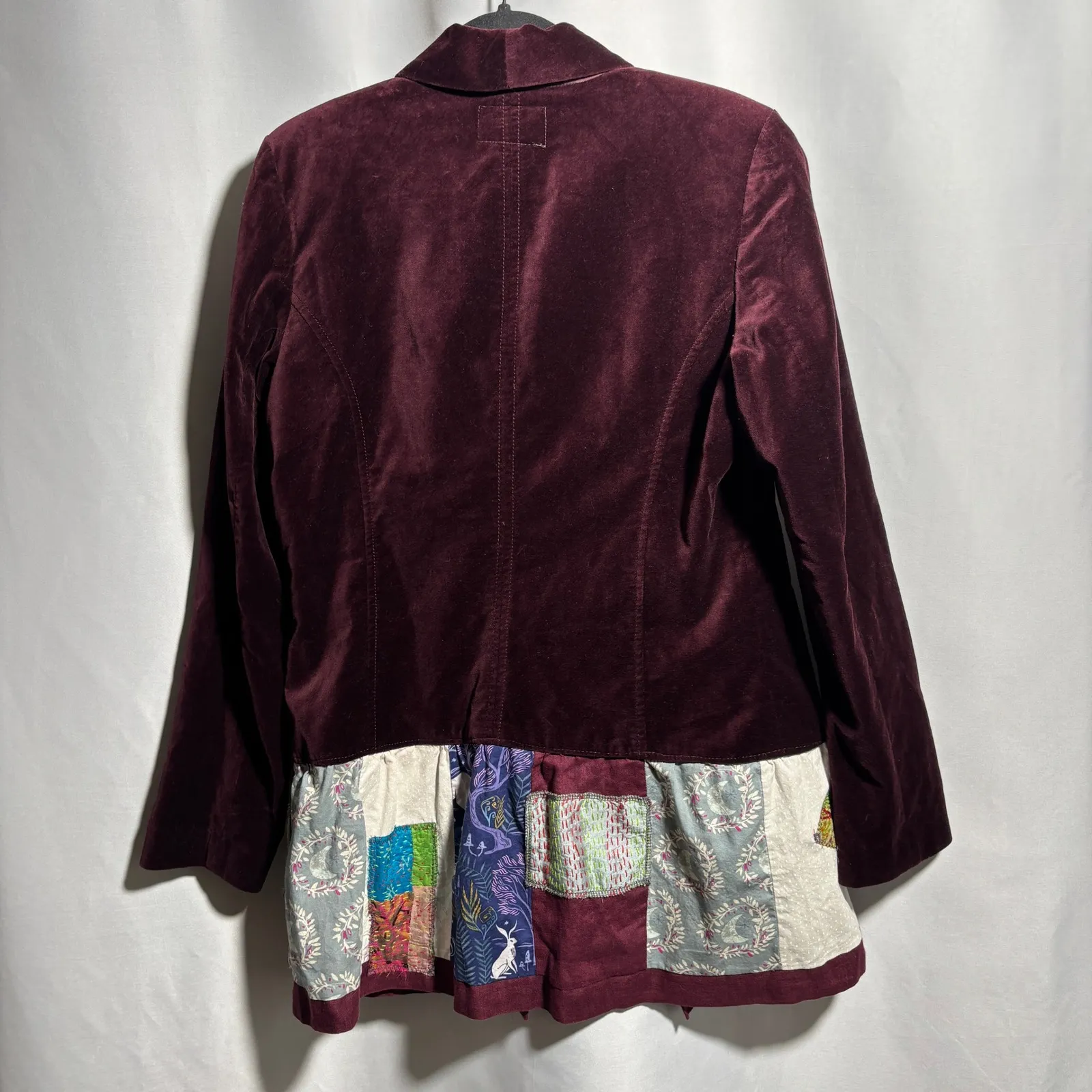 Beth Peterson Velvet Patchwork Blazer Jacket Womens 10 Burgundy Boho Holiday Purple - Image 2