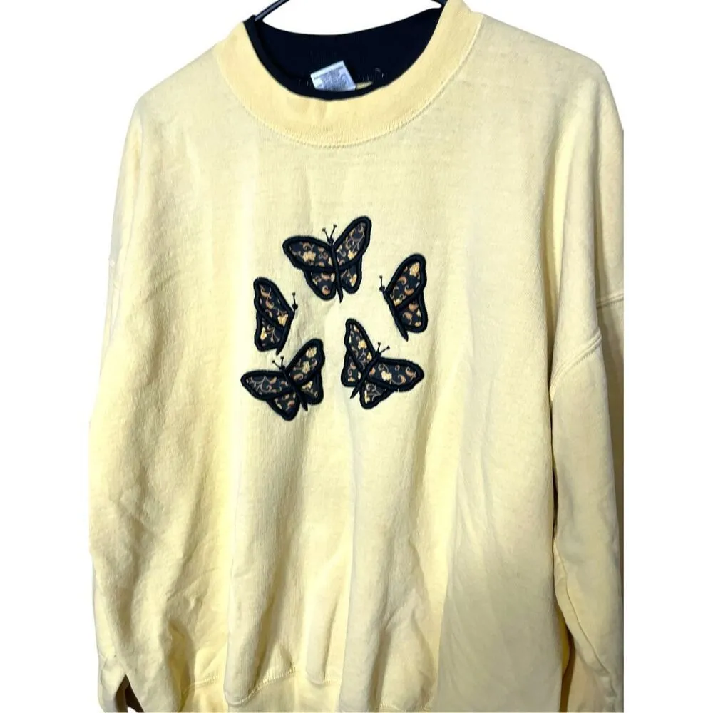 Grandma Cottagecore‎ Butterfly Crewneck Sweatshirt Pullover Size XL Yellow - Image 2