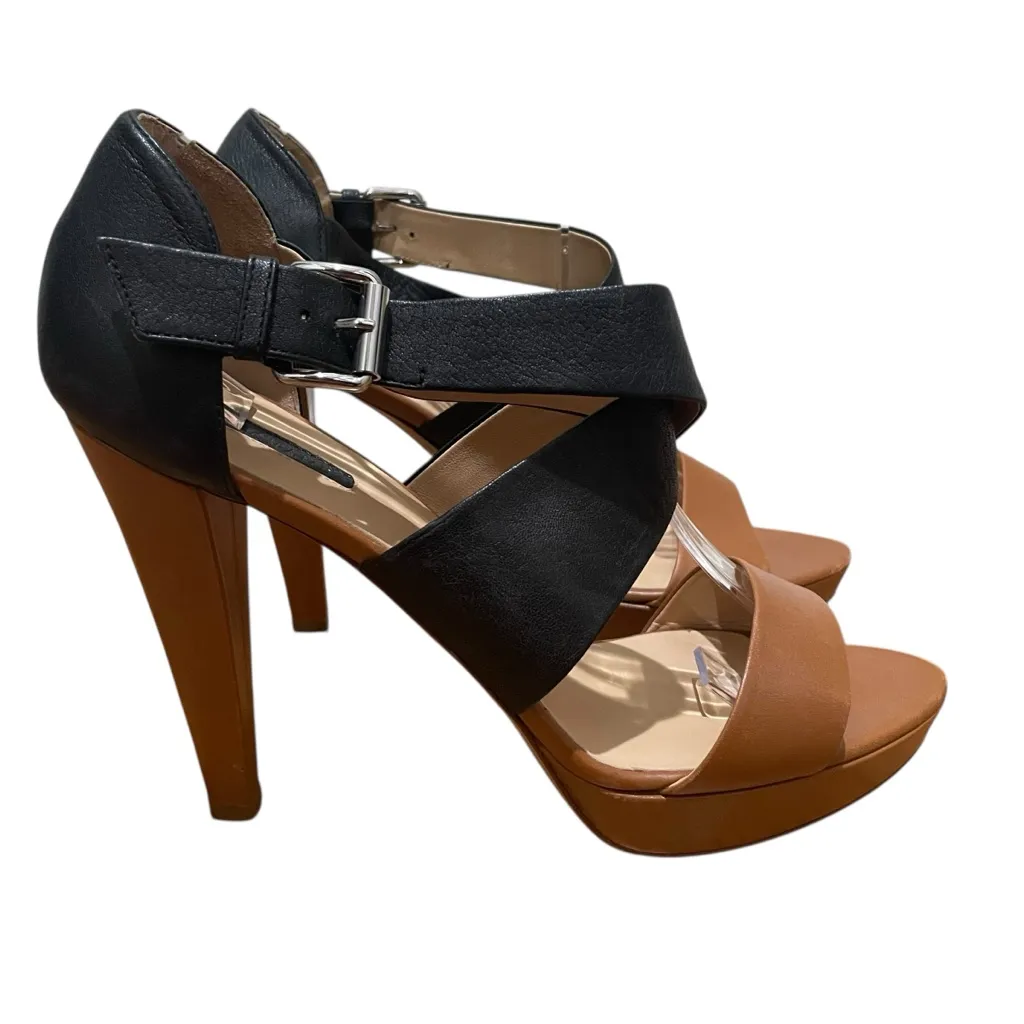 Longchamp Leather Platform Crisscross High Heel Sandals Black Brown Women 40 - Image 6