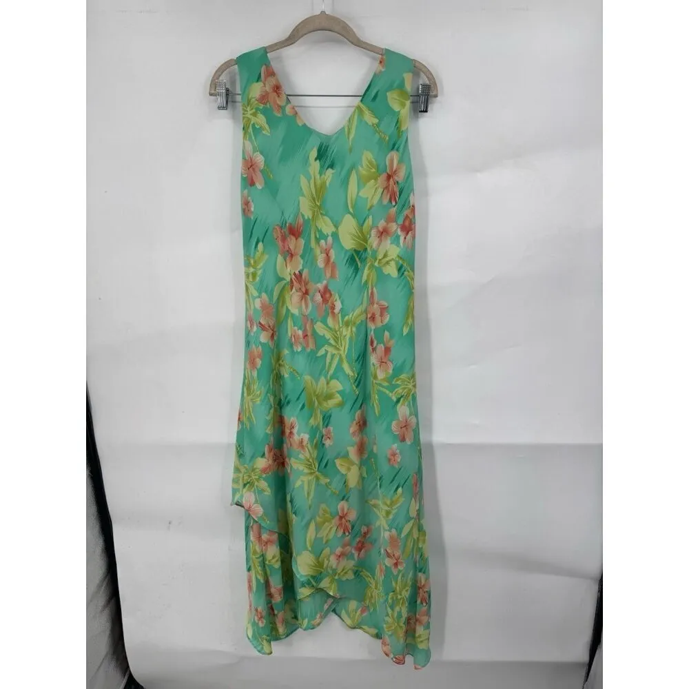 KSL VTG Topical Floral Dress‎ Women 14W Mint Vacation Resortwear Fairy Whimsical Green Size 14 - Image 2
