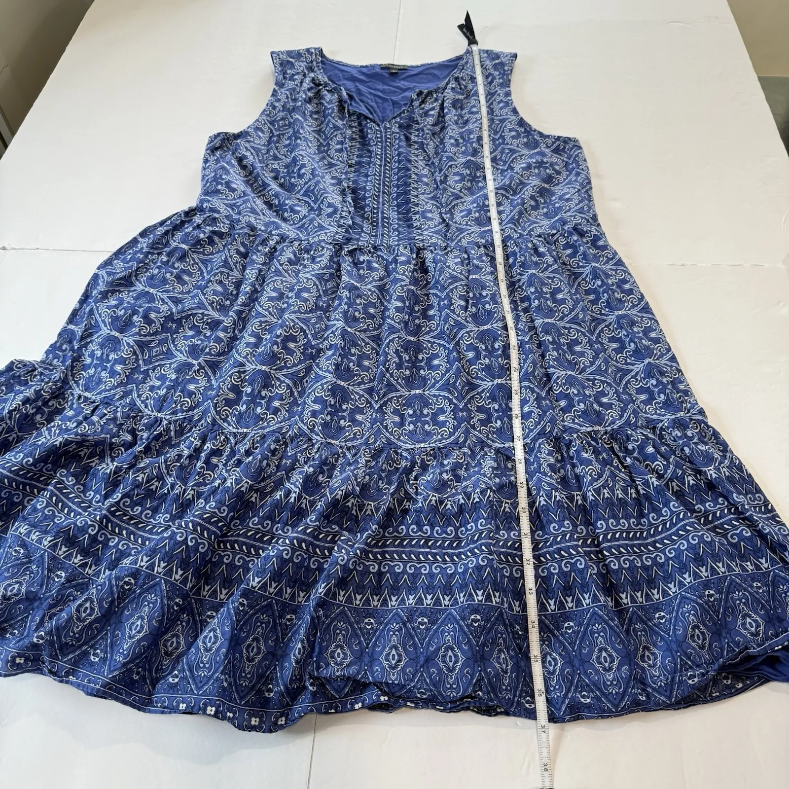 Talbots Blue Oval Medallion Voile‎ Sleeveless  Swing Dress Size LARGE - Image 8