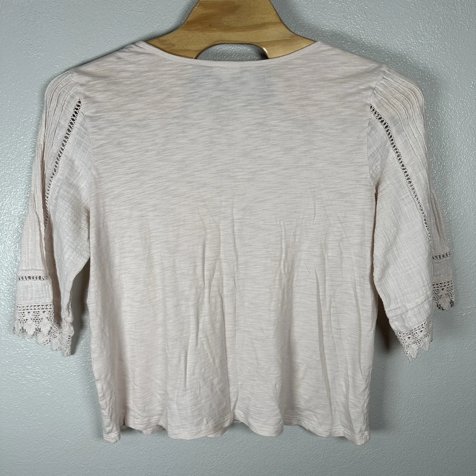 J Jill Womens XL Light Pink Crochet Gauze 3/4 Sleeves Boho Beachy Cotton Blend - Image 4