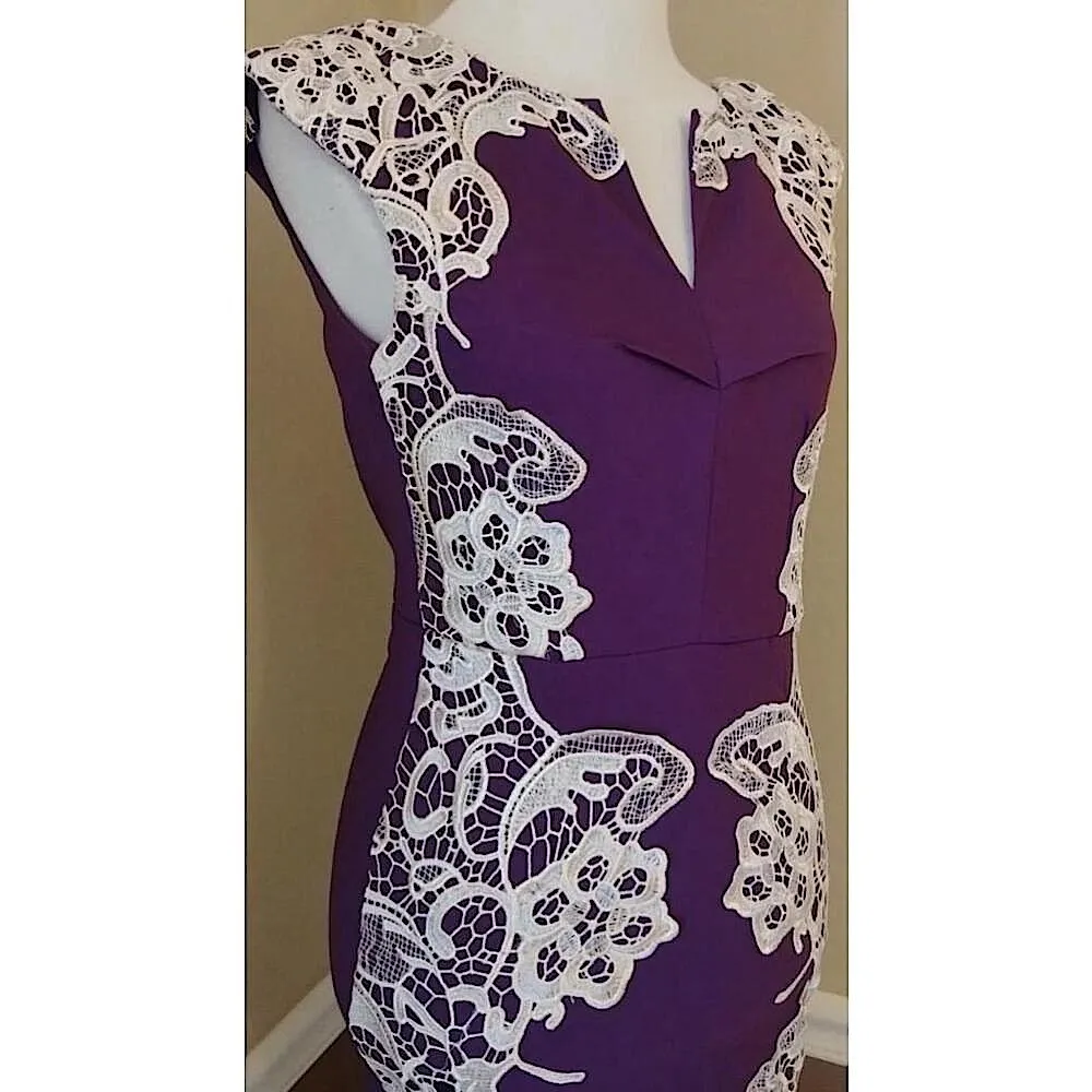 Purple Dress Ivory Crochet Lace Detail by London Dress Company Modcloth Coquette Size 4 - Image 3