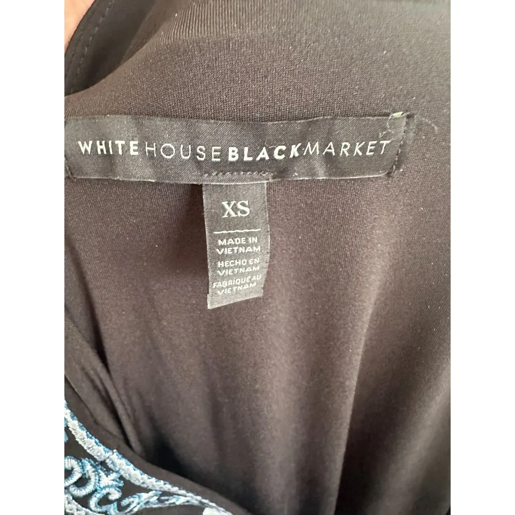 WHITE HOUSE BLACK MARKET WHBM Navy Blue White Floral Dress Size XS - Image 4