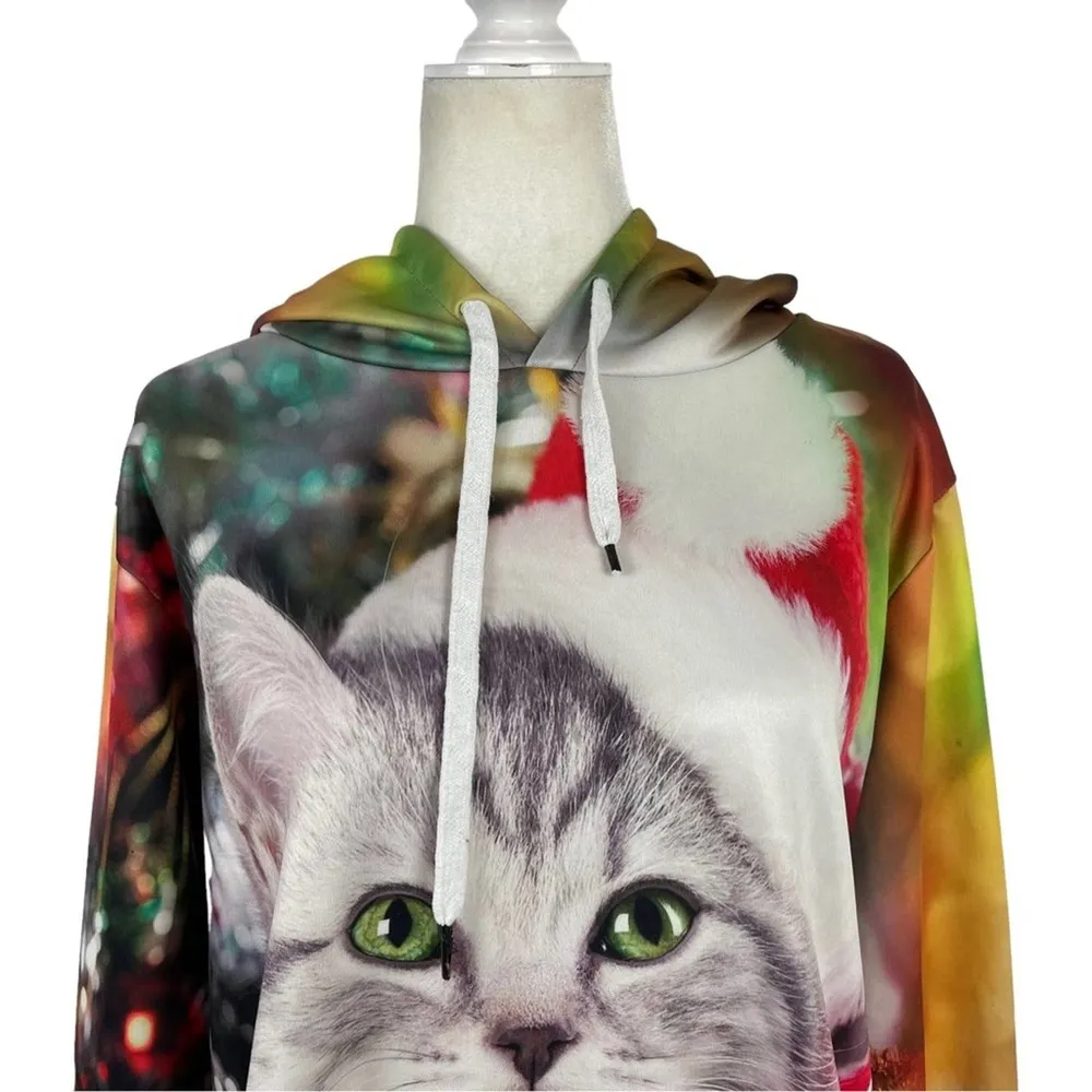 Nain Santa Kitties Ugly Christmas Graphic Sweater Hoodie Size Large/XL - Image 3