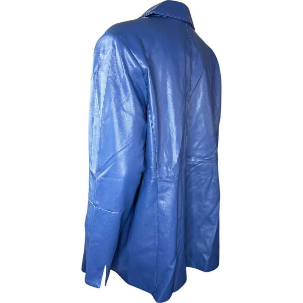 Dennis Basso  Luxe Faux Leather Jacket Blue Bliss 1X Petite NWOT Business Casual - Image 8